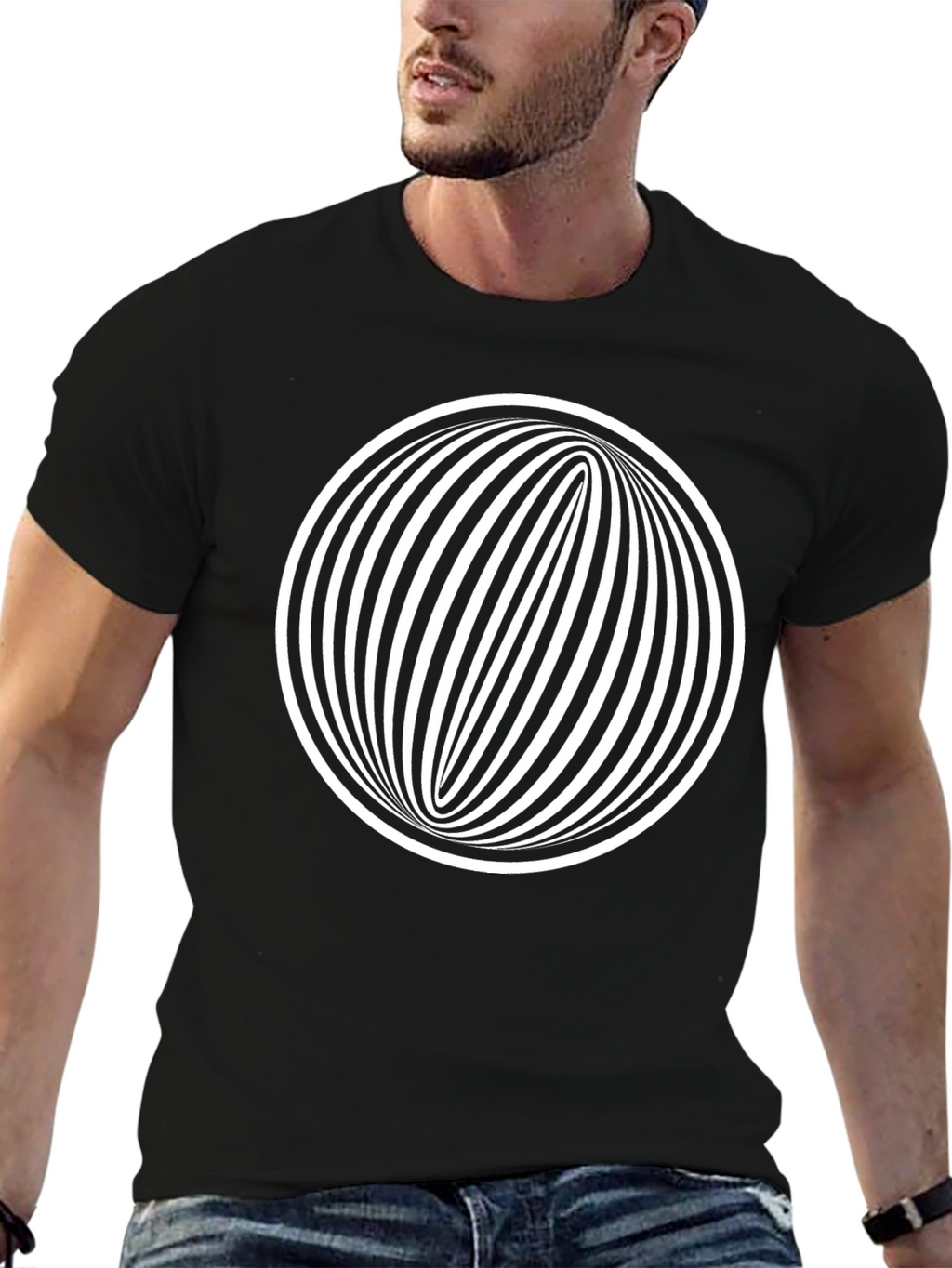 Optical Illusion Graphic Tee - Black Cotton Comfort