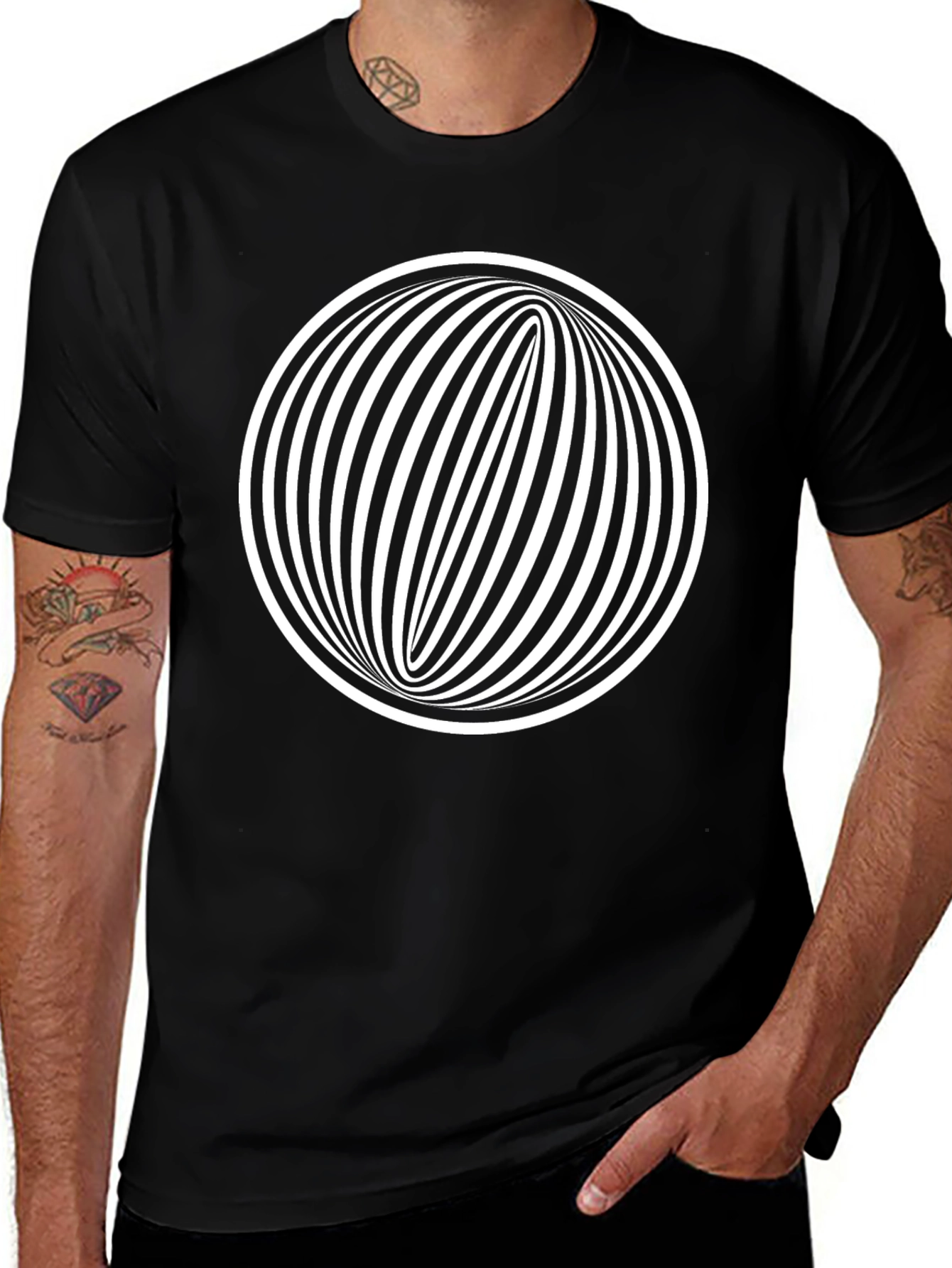 Optical Illusion Graphic Tee - Black Cotton Comfort