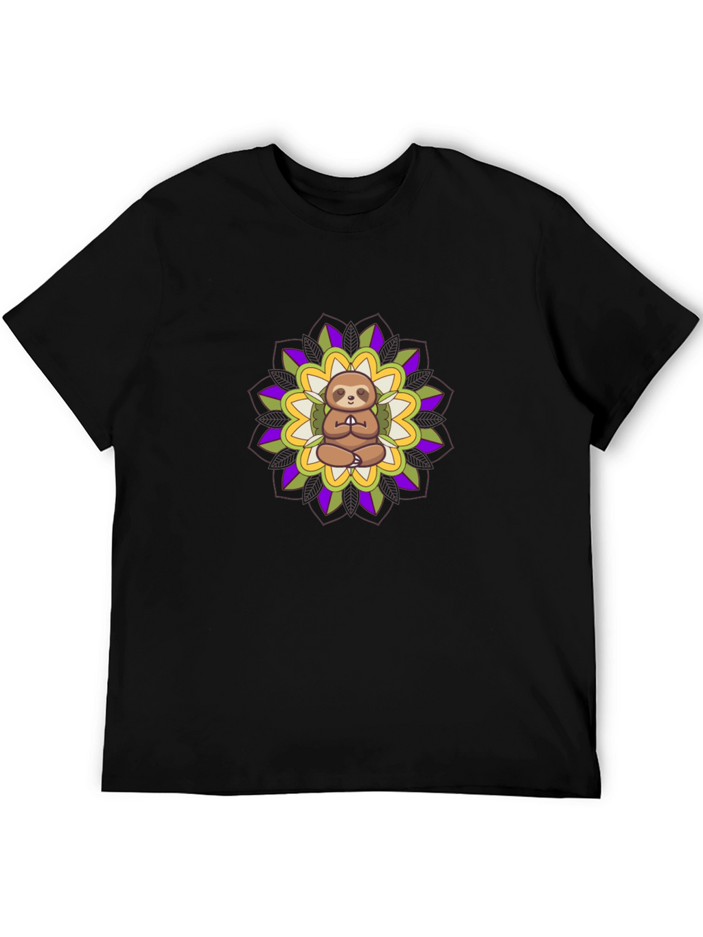 Meditating Sloth Mandala T-Shirt - Black