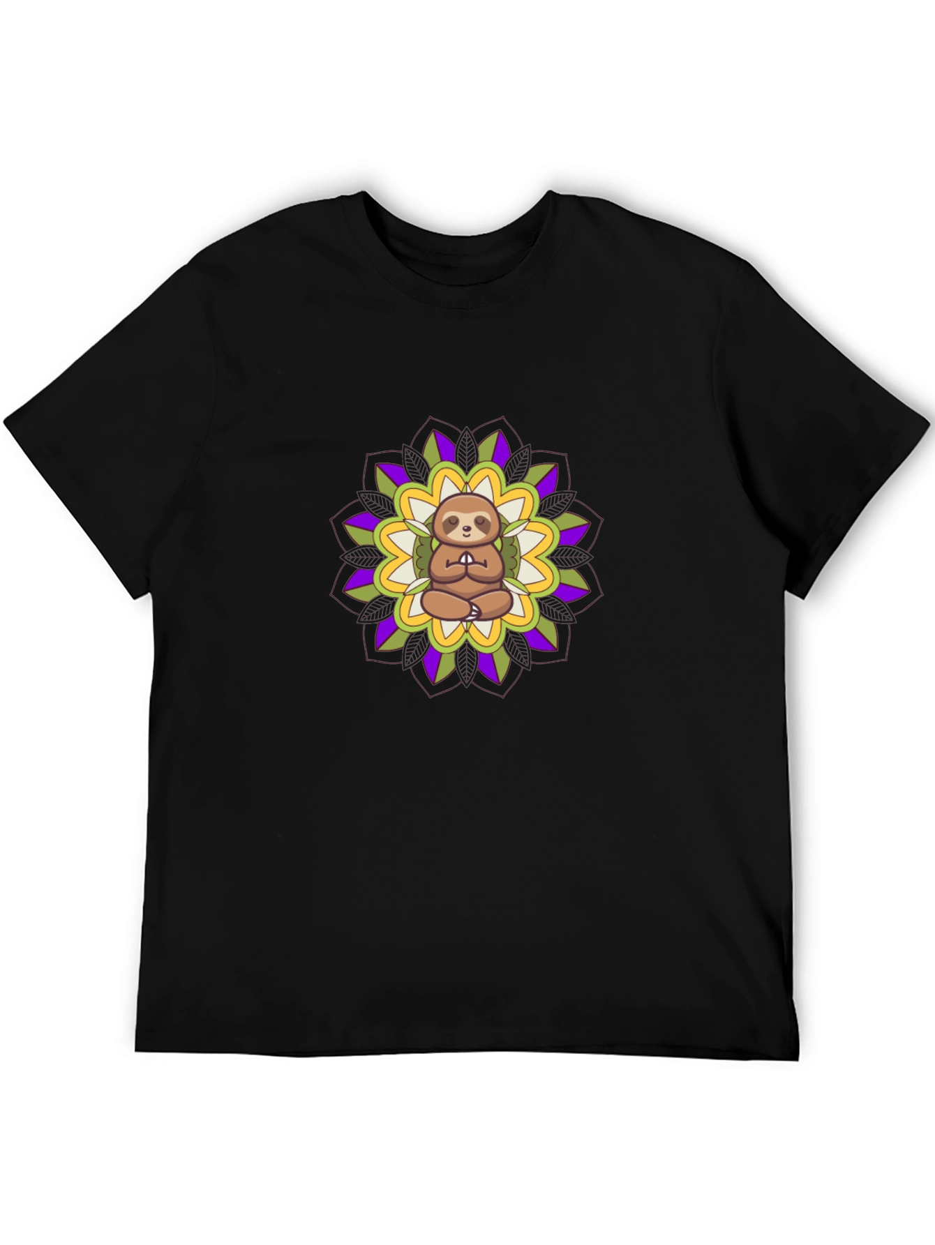 Meditating Sloth Mandala T-Shirt - Black
