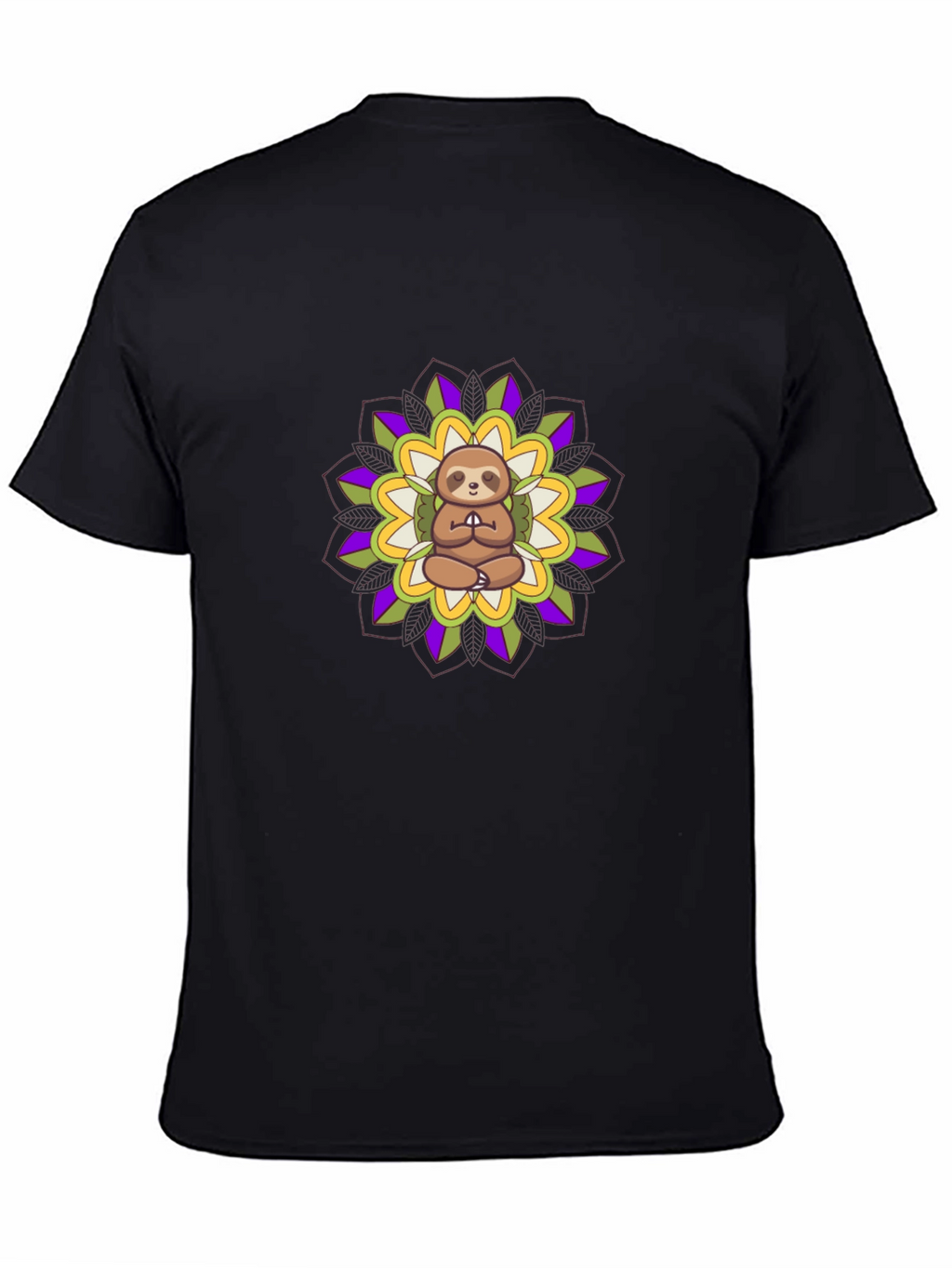Meditating Sloth Mandala T-Shirt - Black