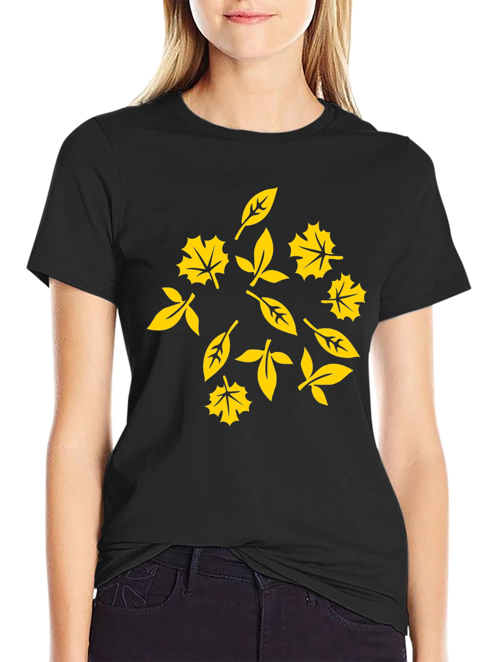 Autumn Leaves Graphic Tee - Stylish Black Cotton T-Shirt