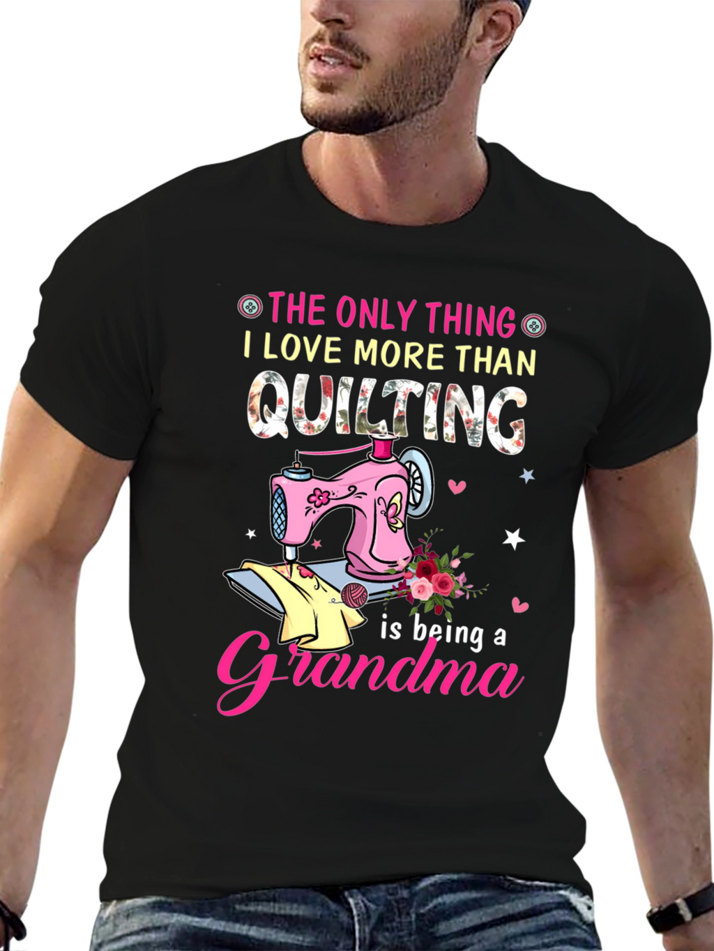 Quilting Grandma Black T-Shirt