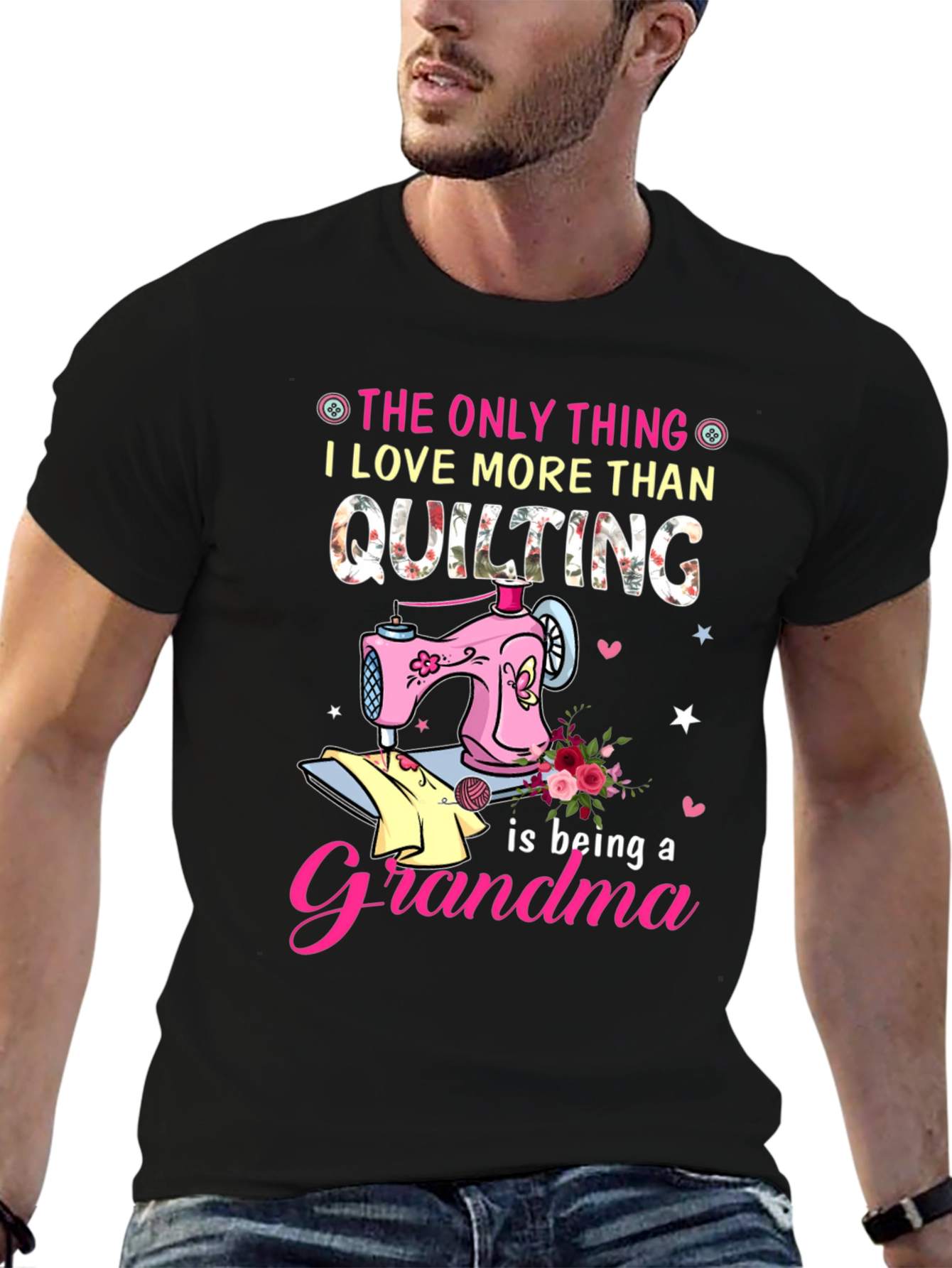 Quilting Grandma Black T-Shirt