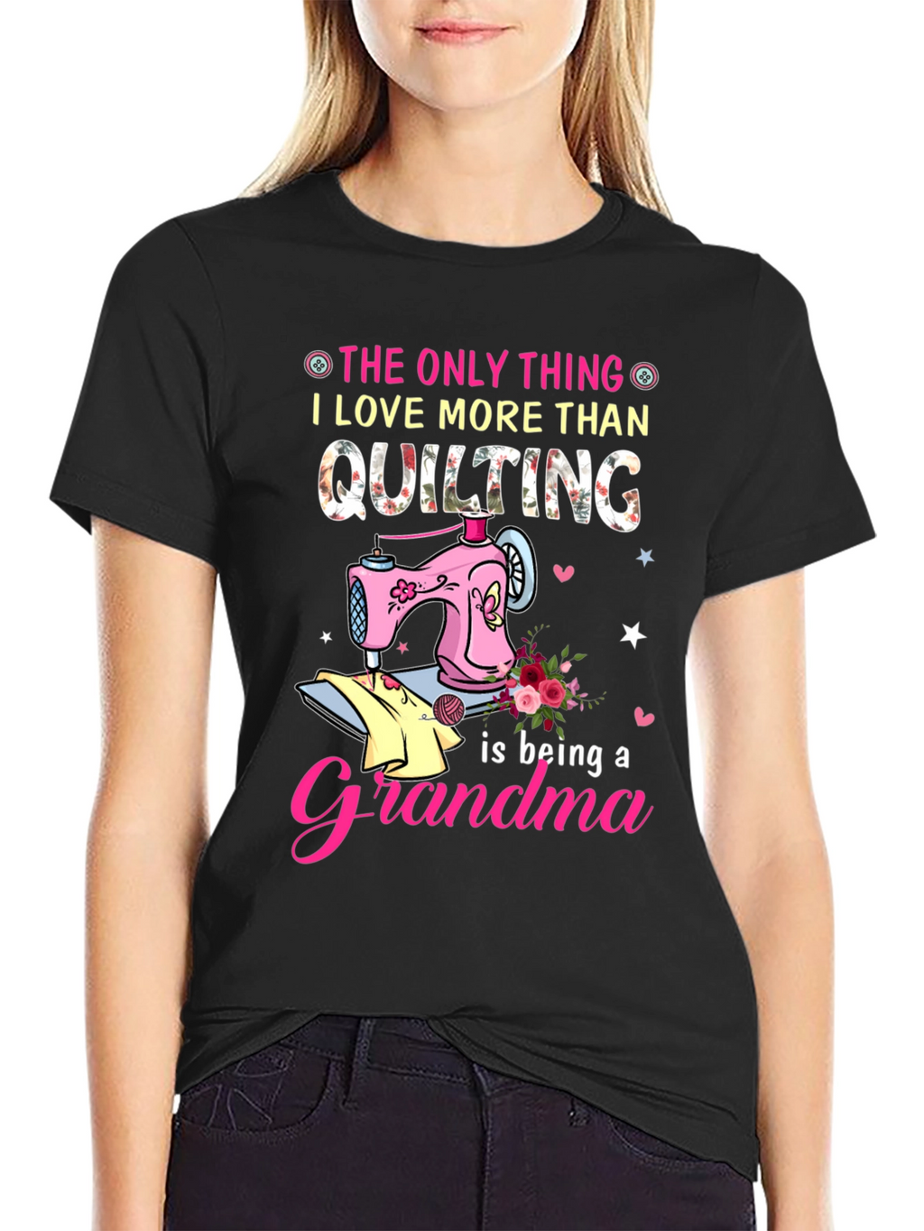 Quilting Grandma Black T-Shirt