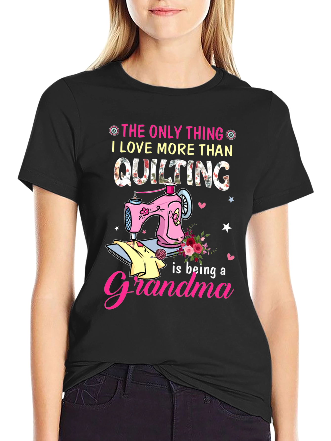 Quilting Grandma Black T-Shirt
