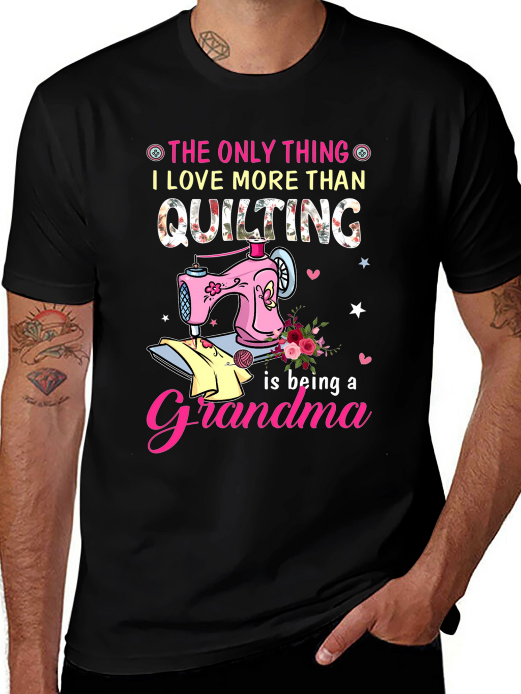 Quilting Grandma Black T-Shirt