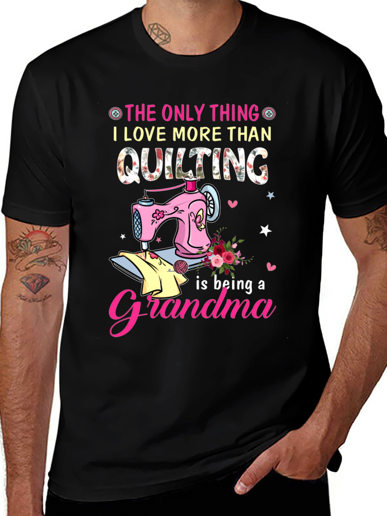 Quilting Grandma Black T-Shirt