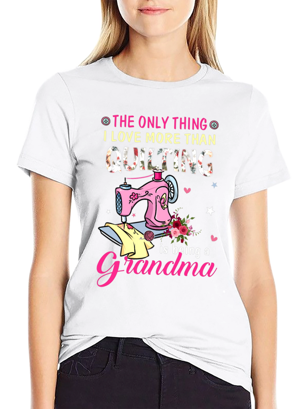 Quilting Grandma Black T-Shirt