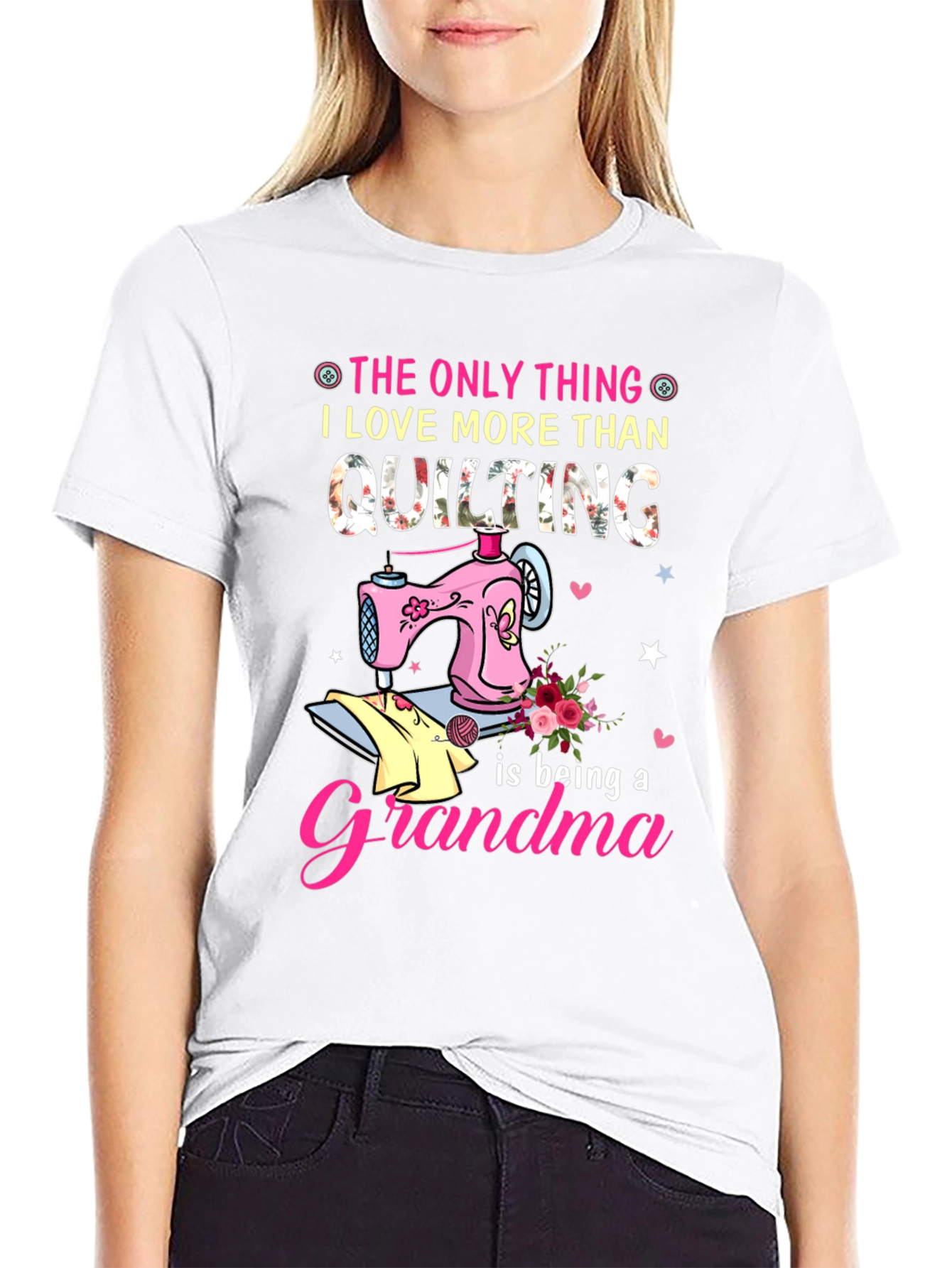 Quilting Grandma Black T-Shirt