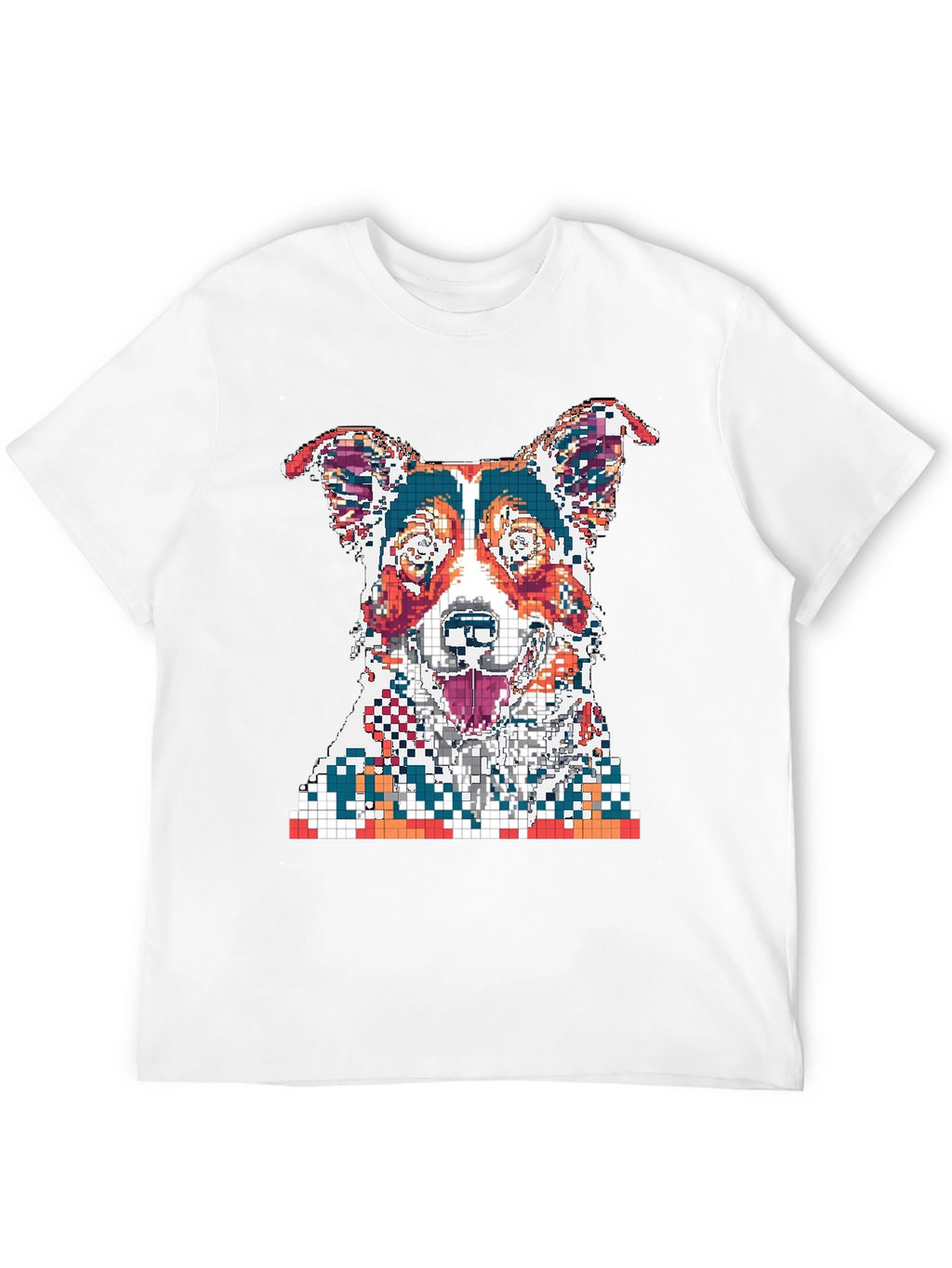 Pixelated Dog Graphic Print Black T-Shirt
