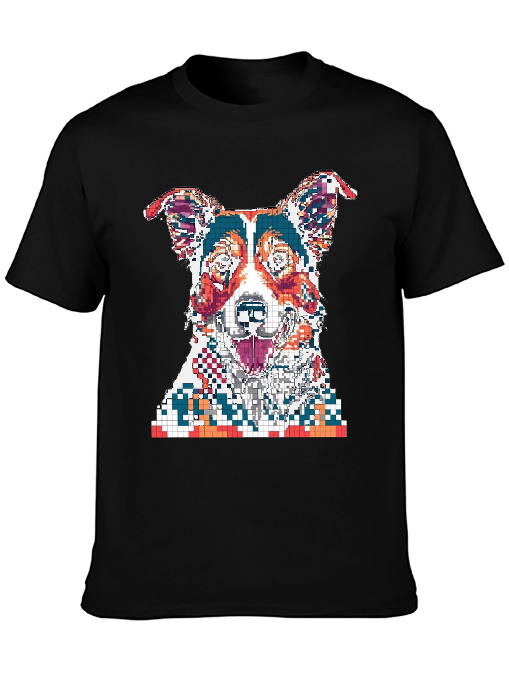 Pixelated Dog Graphic Print Black T-Shirt