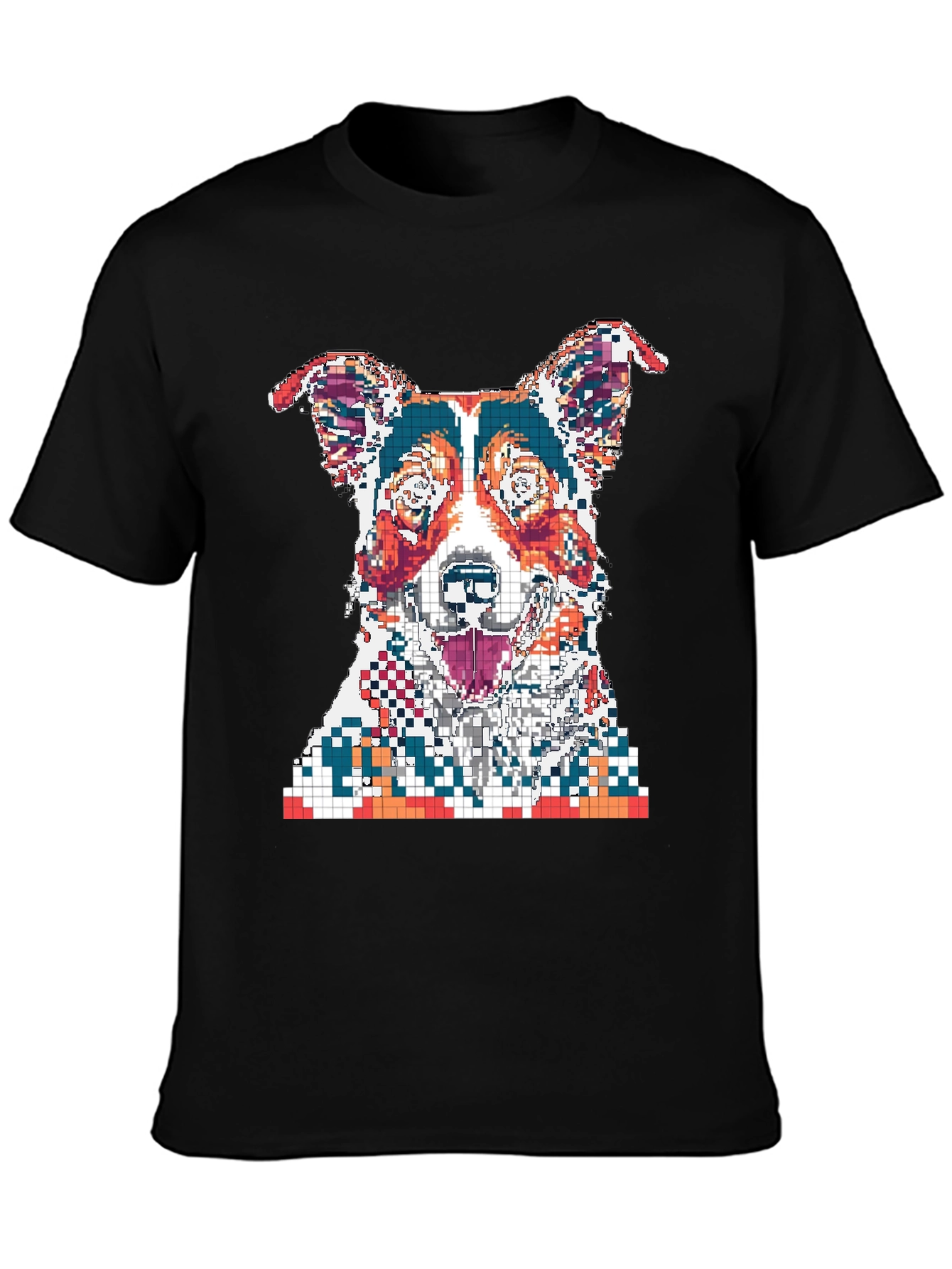 Pixelated Dog Graphic Print Black T-Shirt