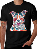 Pixelated Dog Graphic Print Black T-Shirt