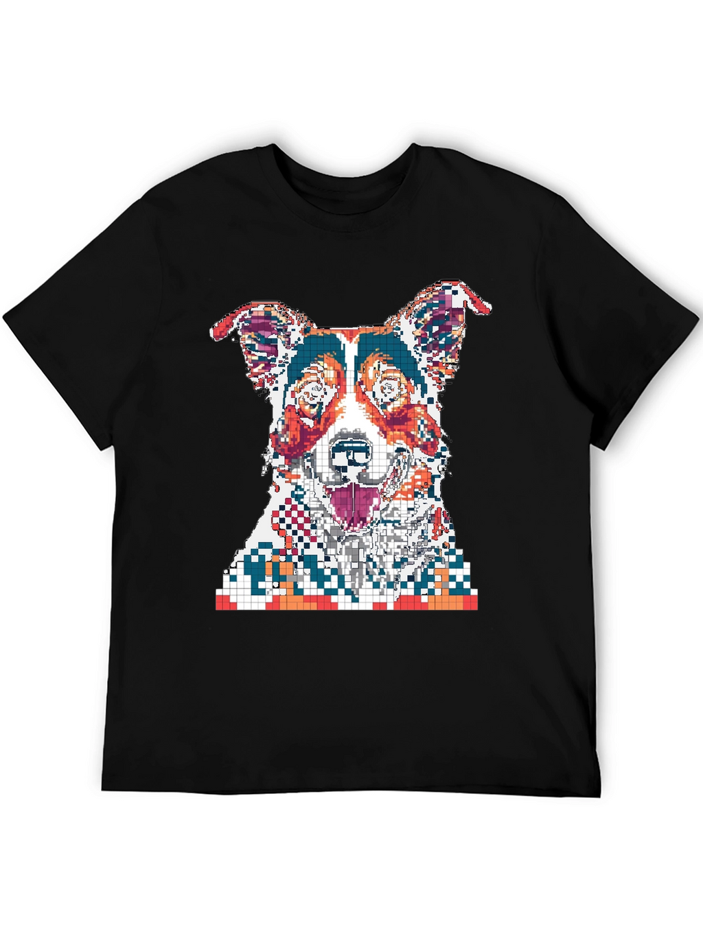 Pixelated Dog Graphic Print Black T-Shirt