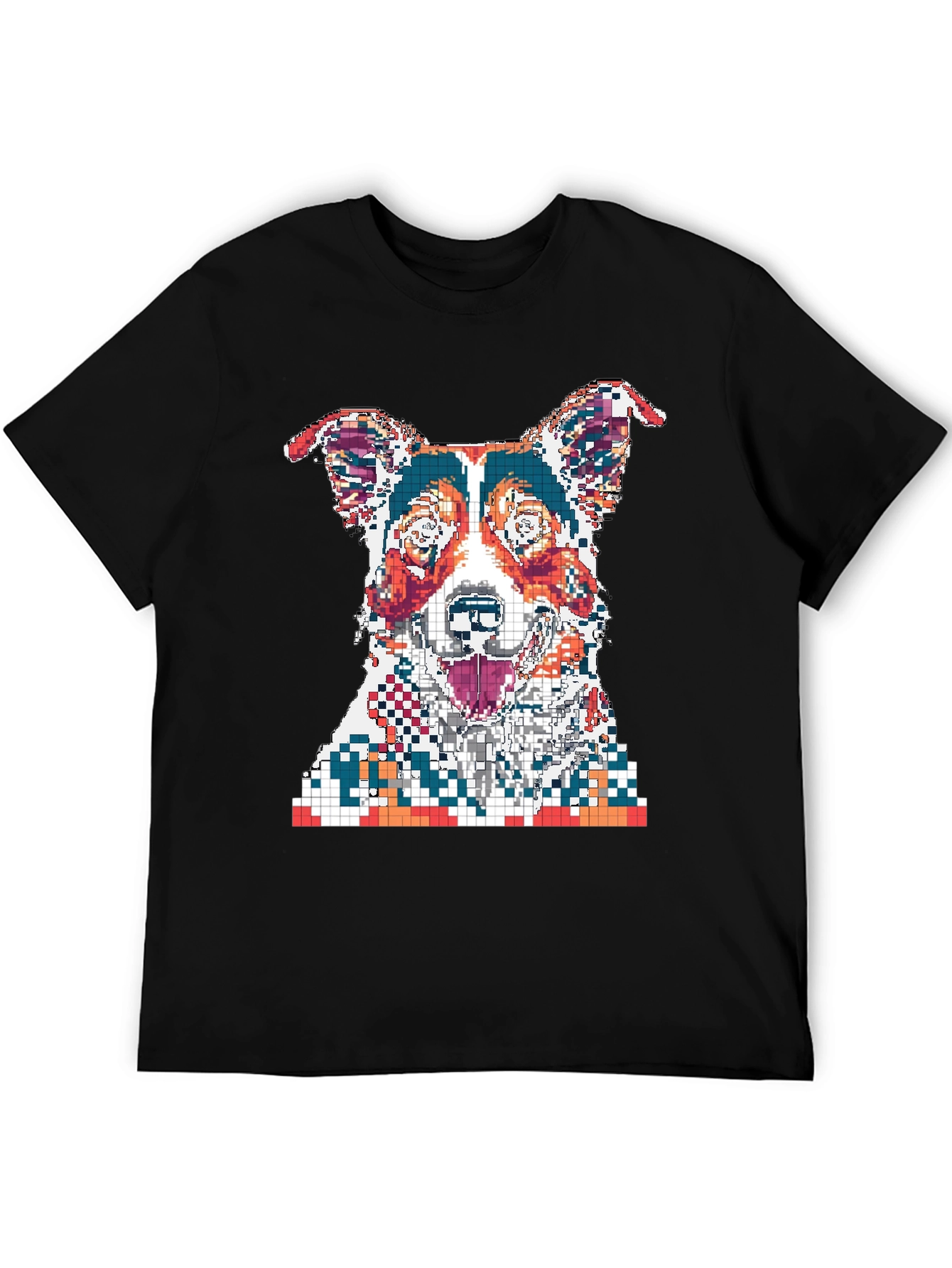 Pixelated Dog Graphic Print Black T-Shirt