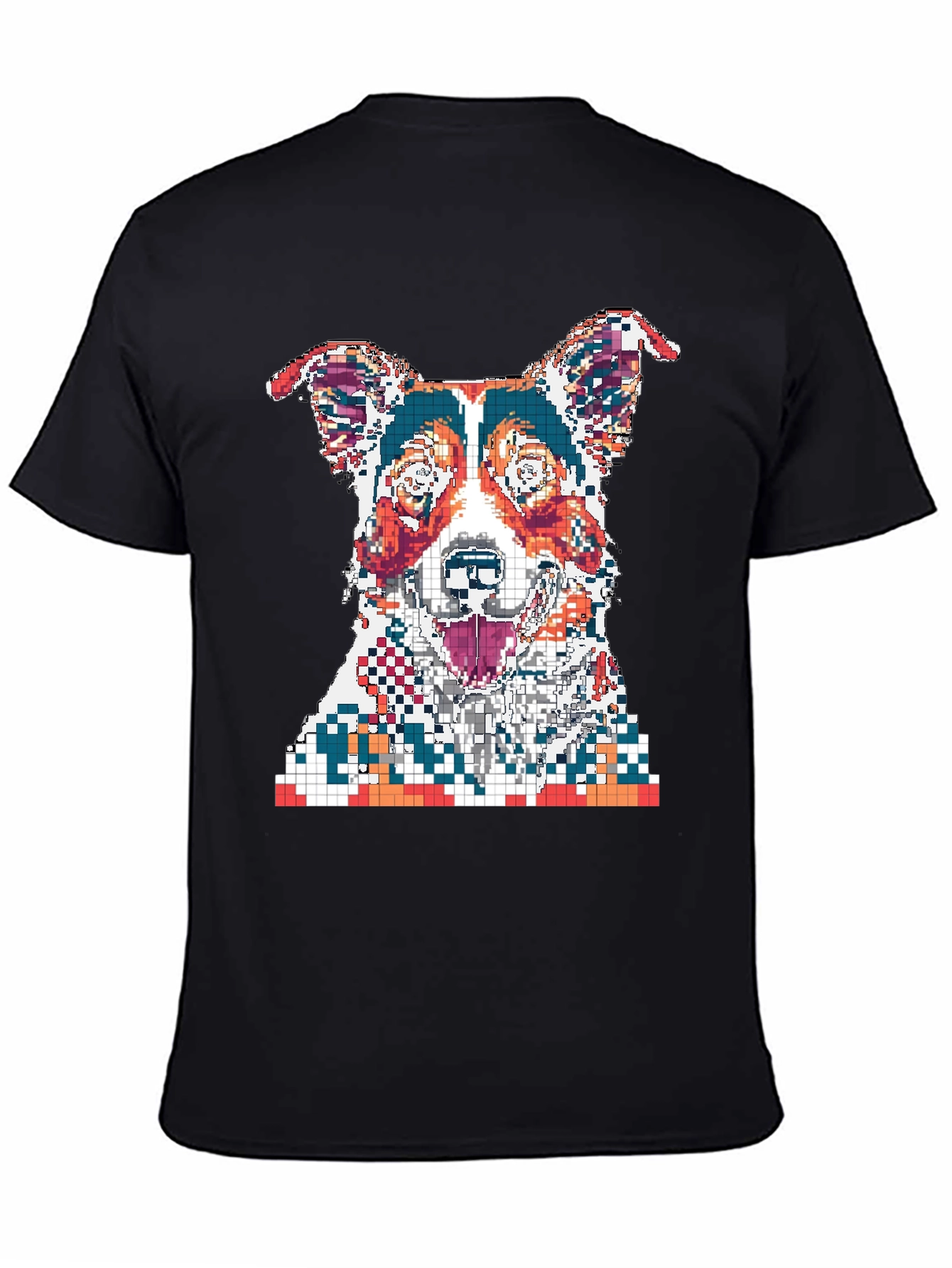 Pixelated Dog Graphic Print Black T-Shirt
