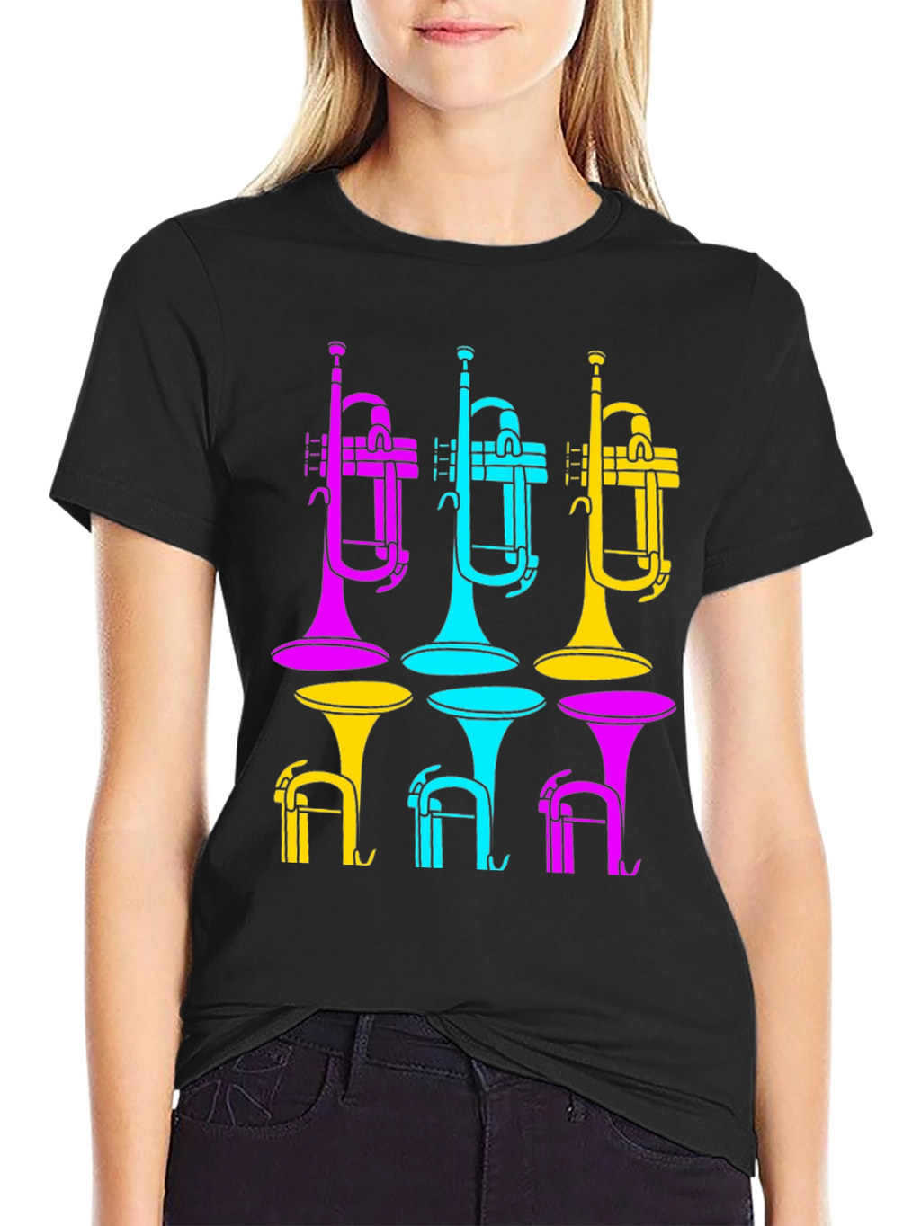 Vibrant Trumpet Design Black T-Shirt