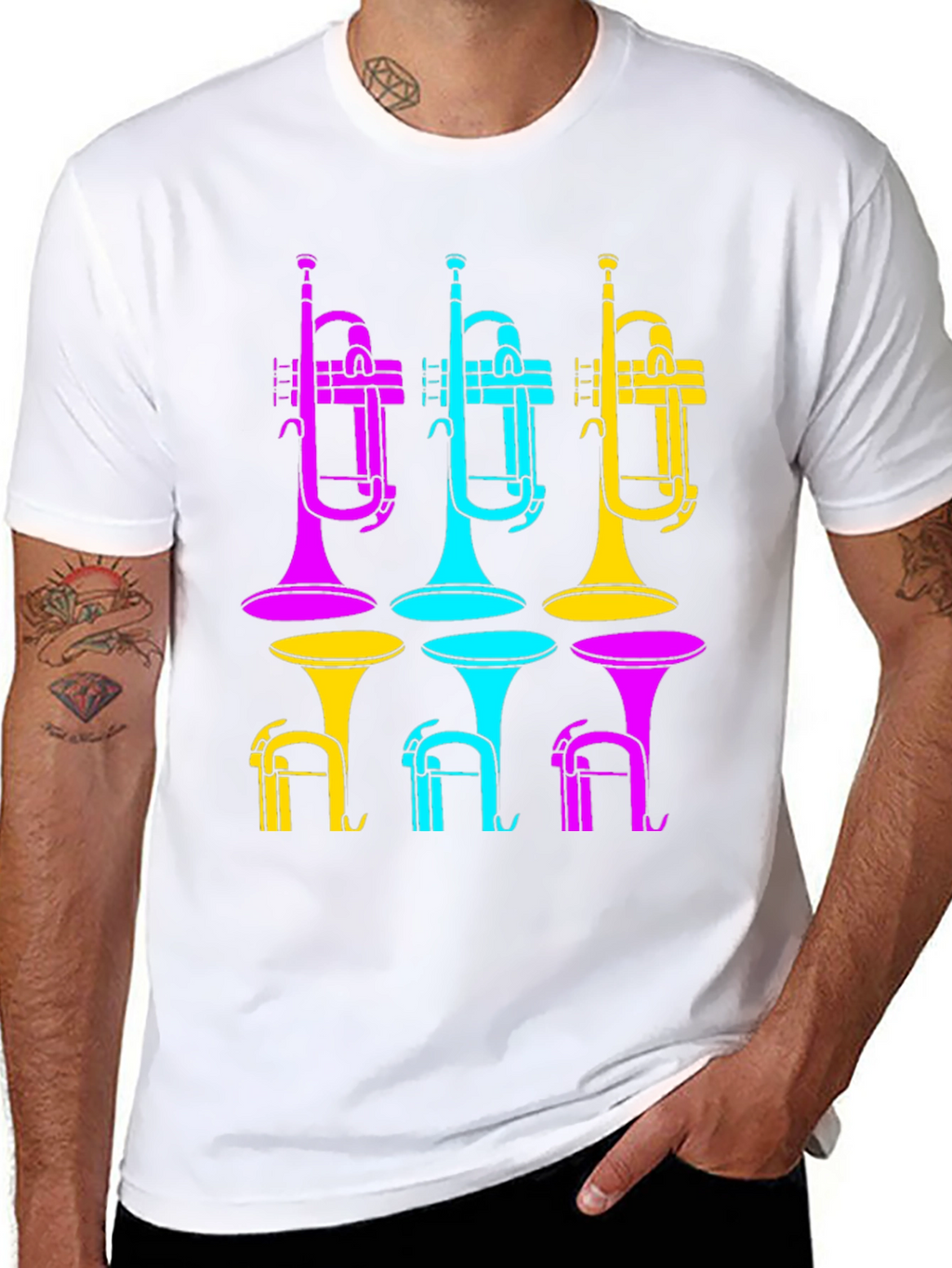 Vibrant Trumpet Design Black T-Shirt