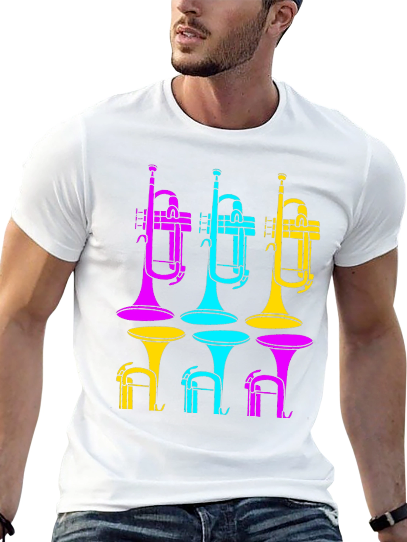 Vibrant Trumpet Design Black T-Shirt