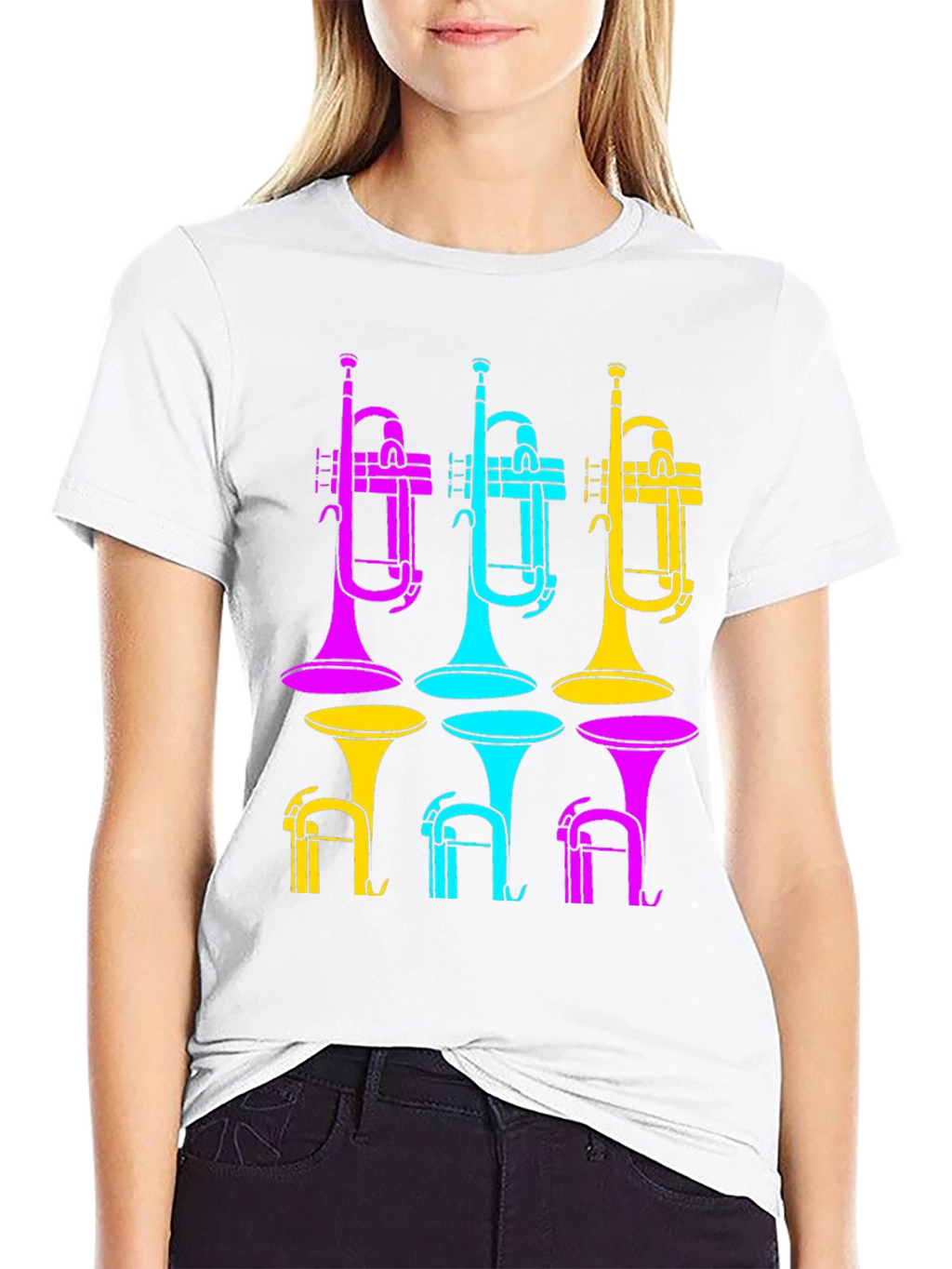 Vibrant Trumpet Design Black T-Shirt