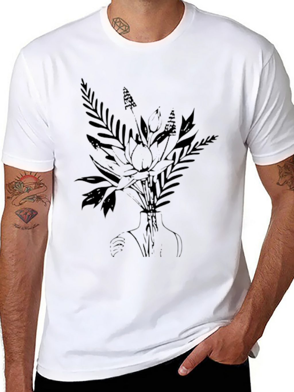 Elegant Black Floral Print T-Shirt for Men