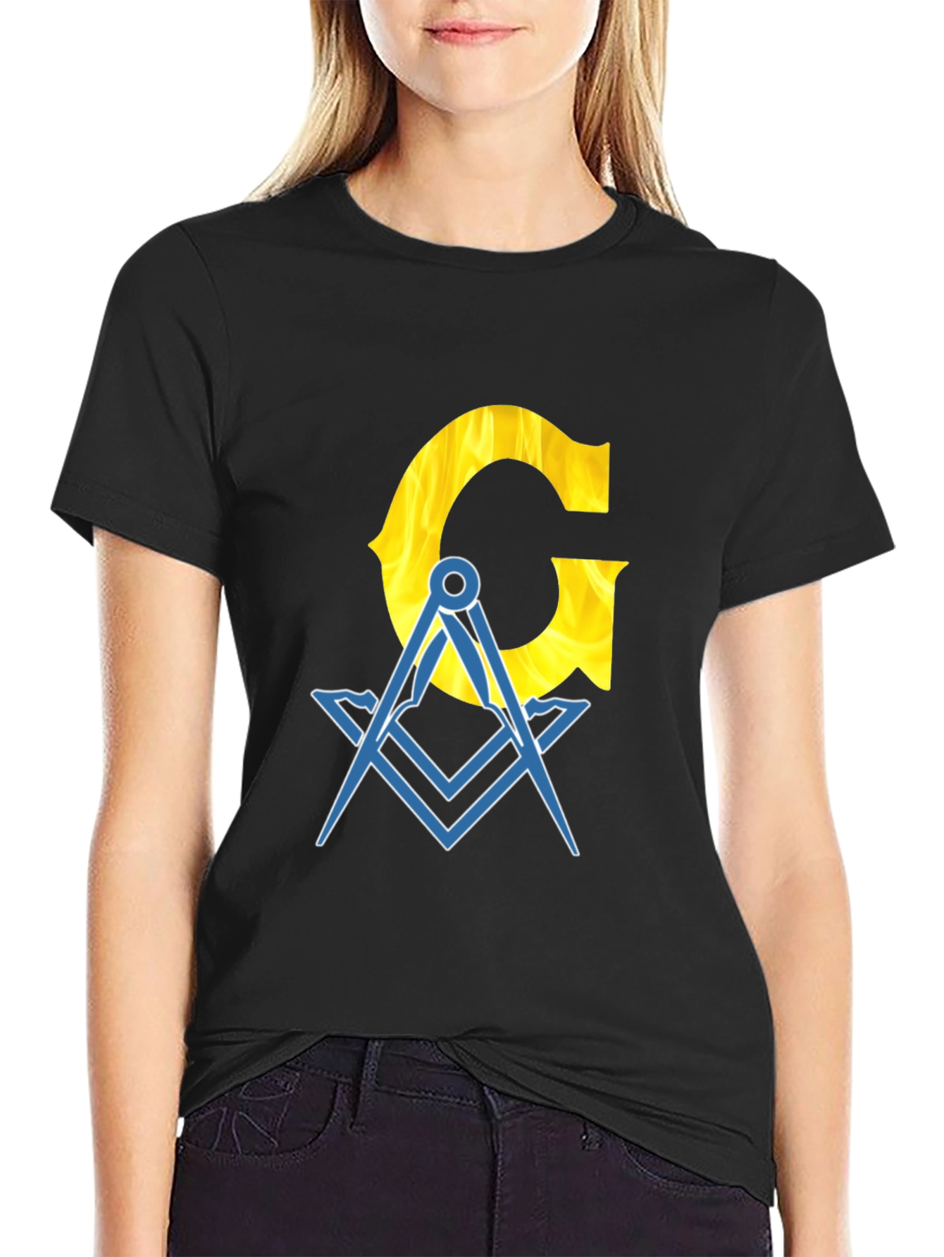 Masonic Square & Compass T-Shirt Yellow Letter G Graphic Tee