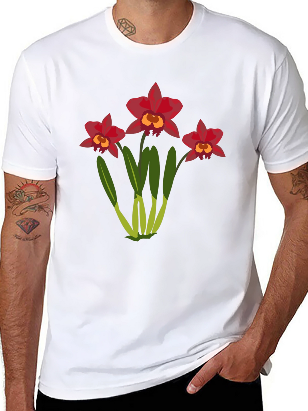 Floral T-Shirt: Red Orchid Design