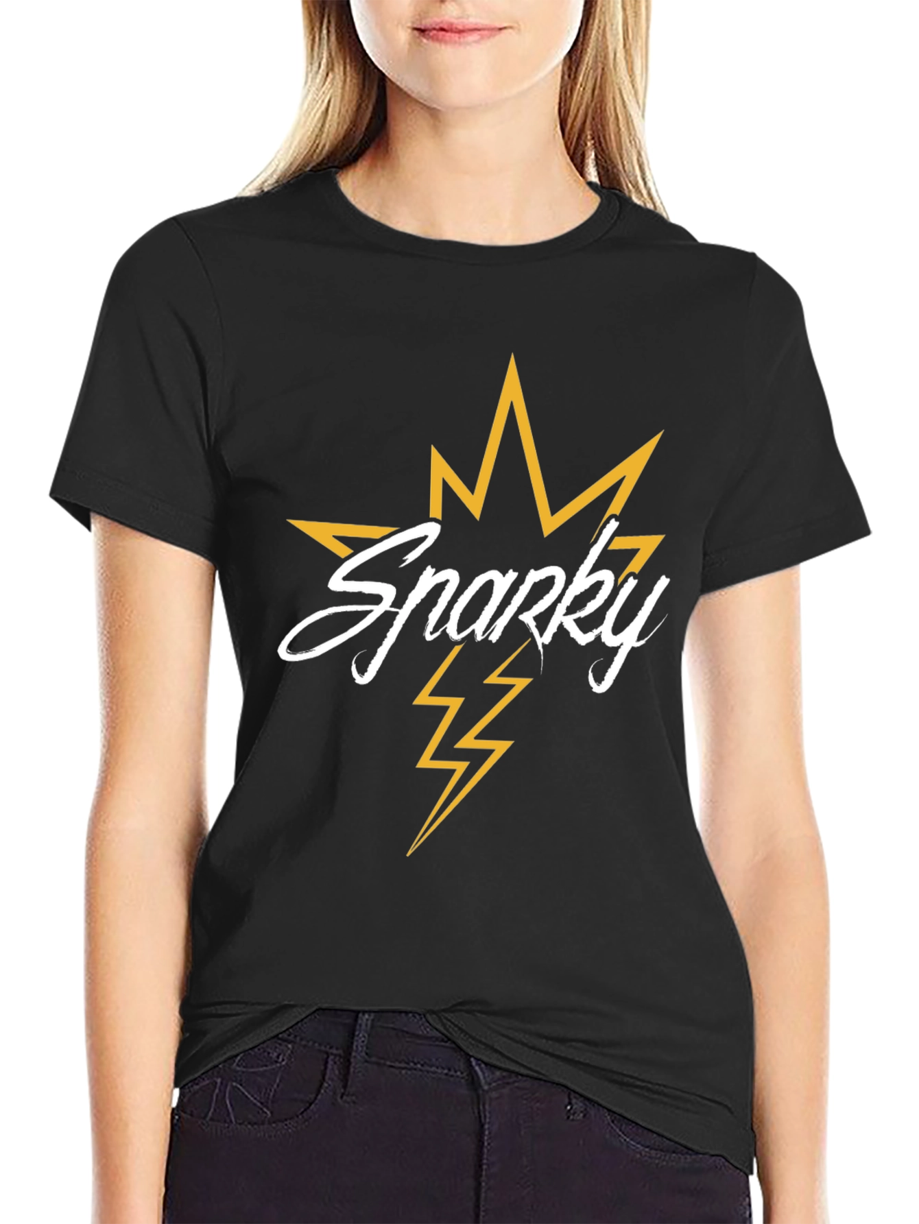 Sparky Graphic Tee - Black Cotton Lightning Bolt T-Shirt