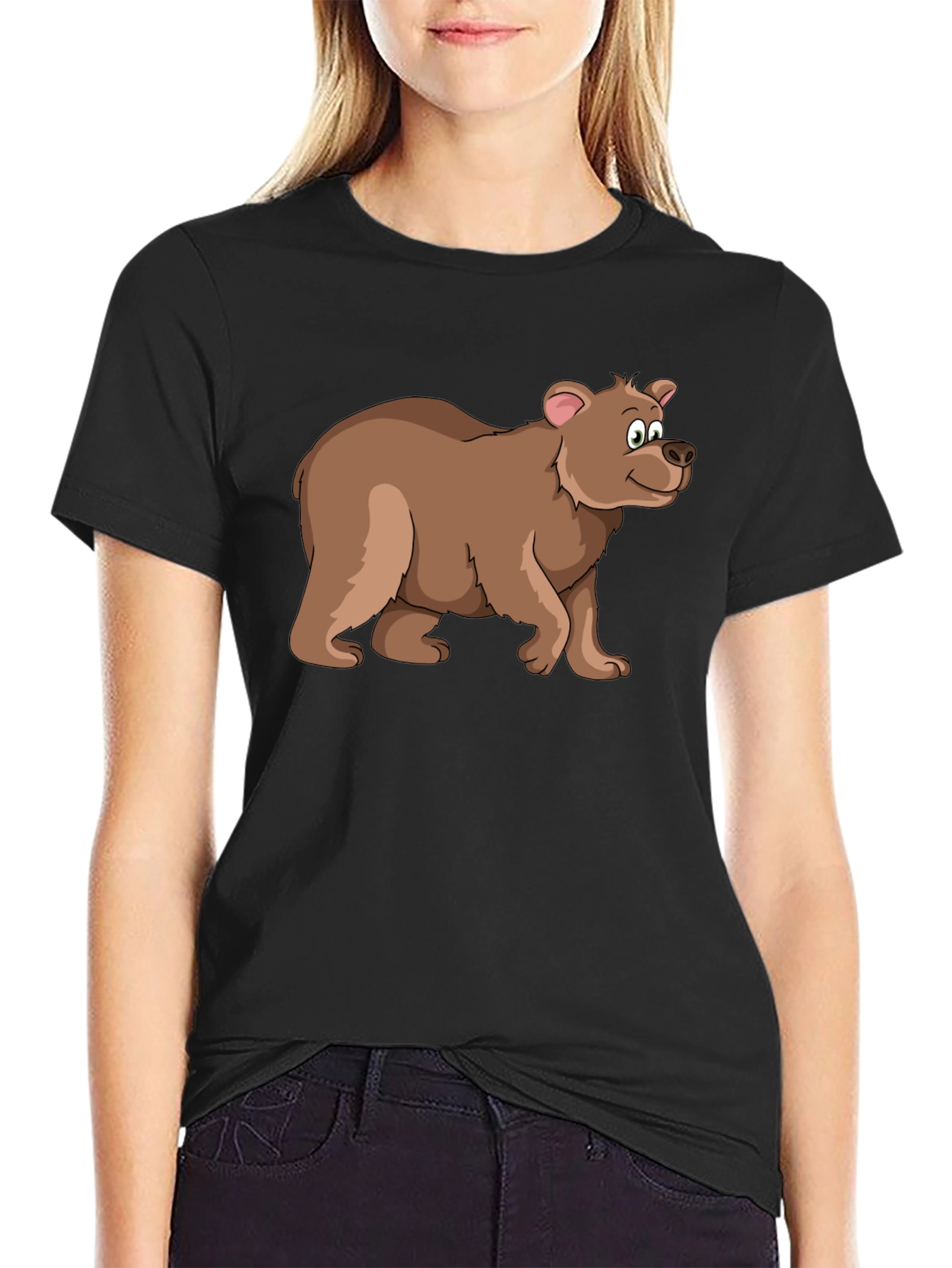 Cartoon Bear Black T-Shirt - Fun Animal Graphic Tee