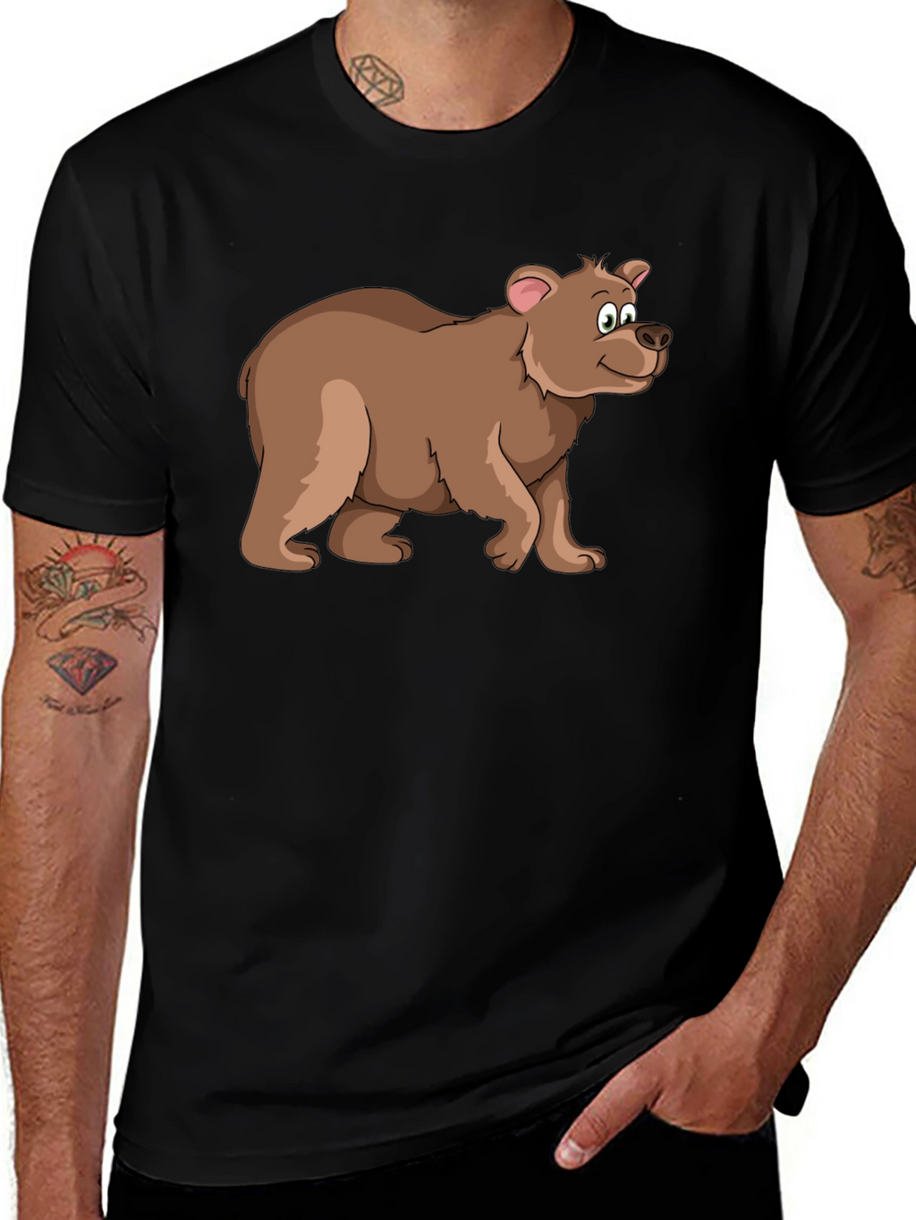 Cartoon Bear Black T-Shirt - Fun Animal Graphic Tee