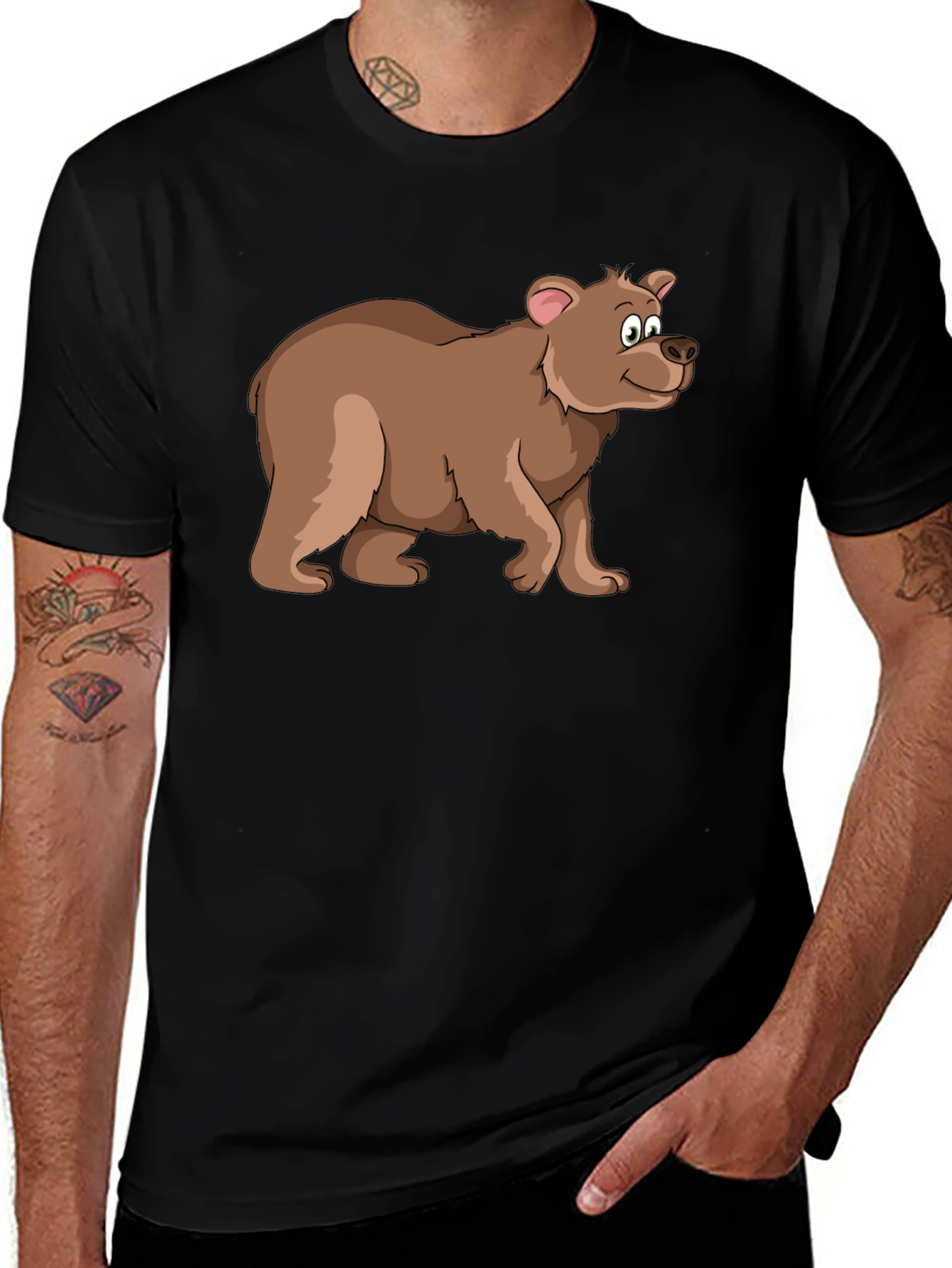 Cartoon Bear Black T-Shirt - Fun Animal Graphic Tee