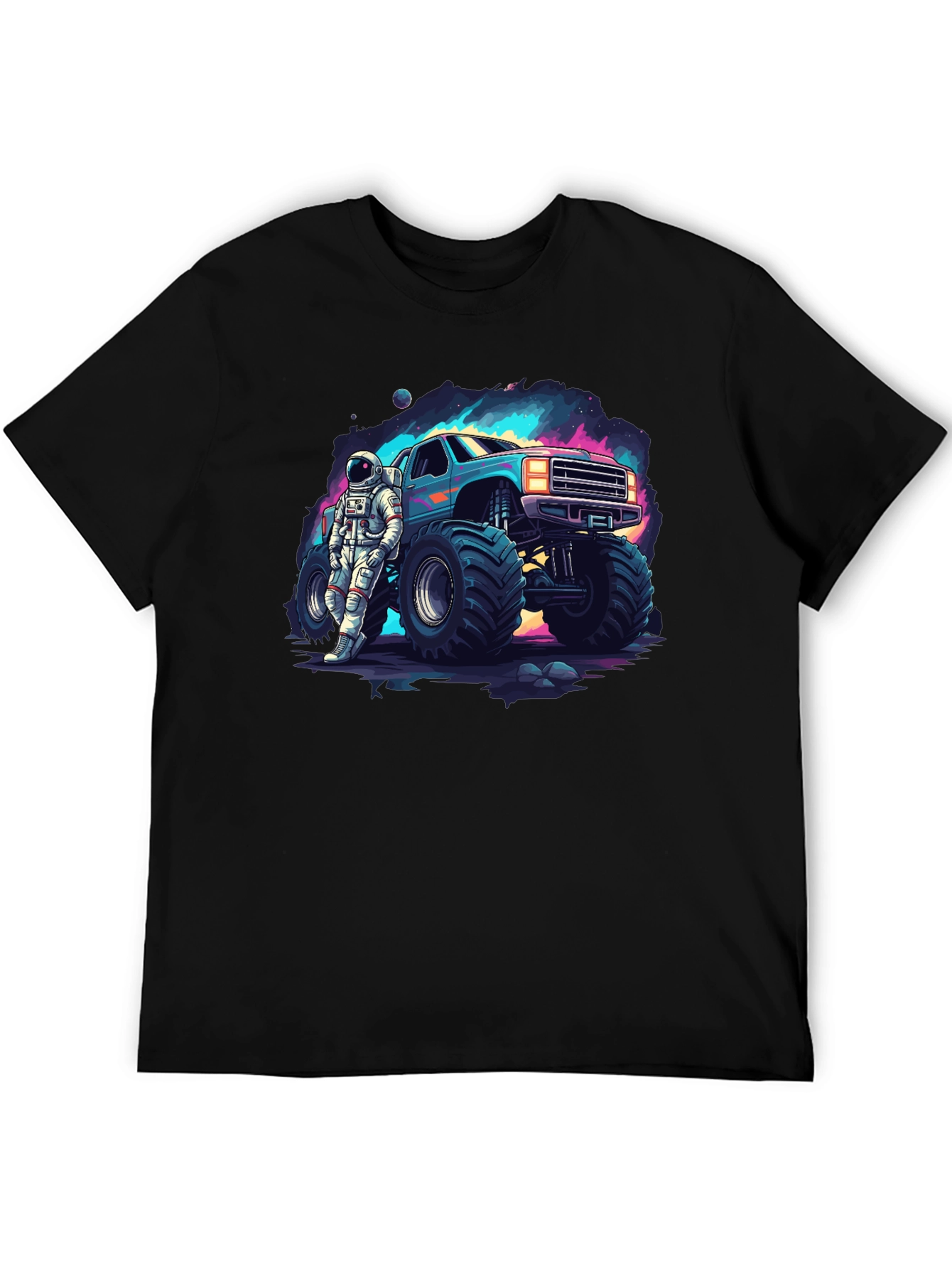 Astronaut Monster Truck Graphic Tee - Cool Space Design