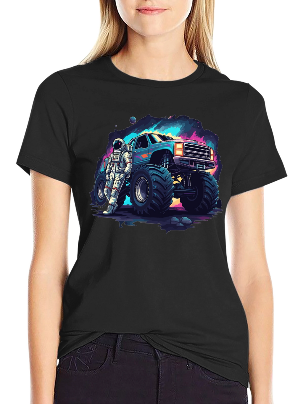 Astronaut Monster Truck Graphic Tee - Cool Space Design