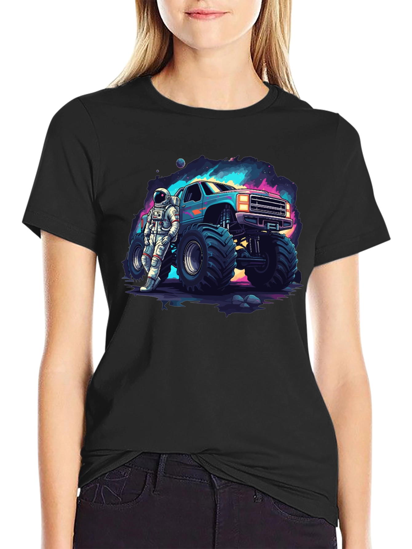 Astronaut Monster Truck Graphic Tee - Cool Space Design