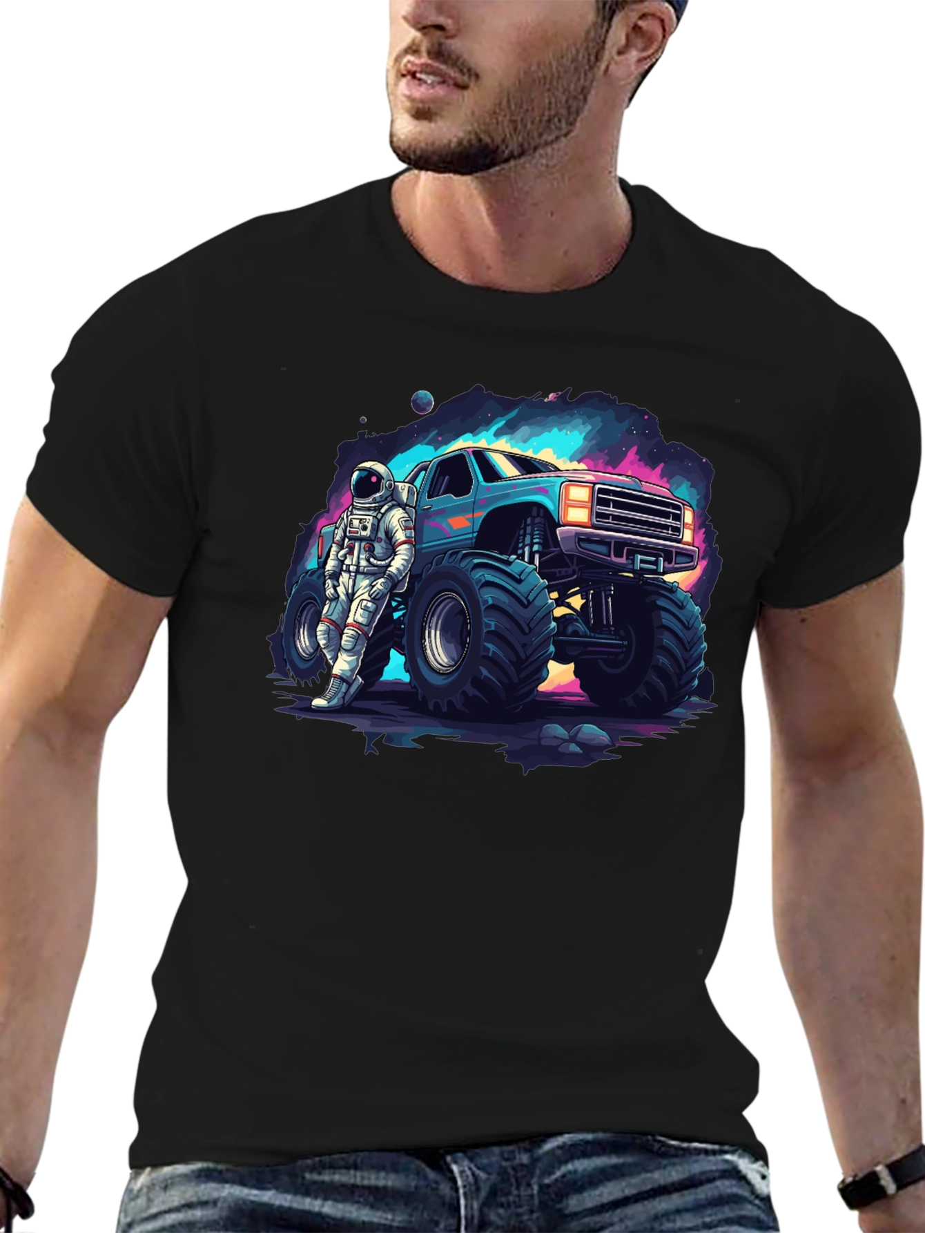 Astronaut Monster Truck Graphic Tee - Cool Space Design