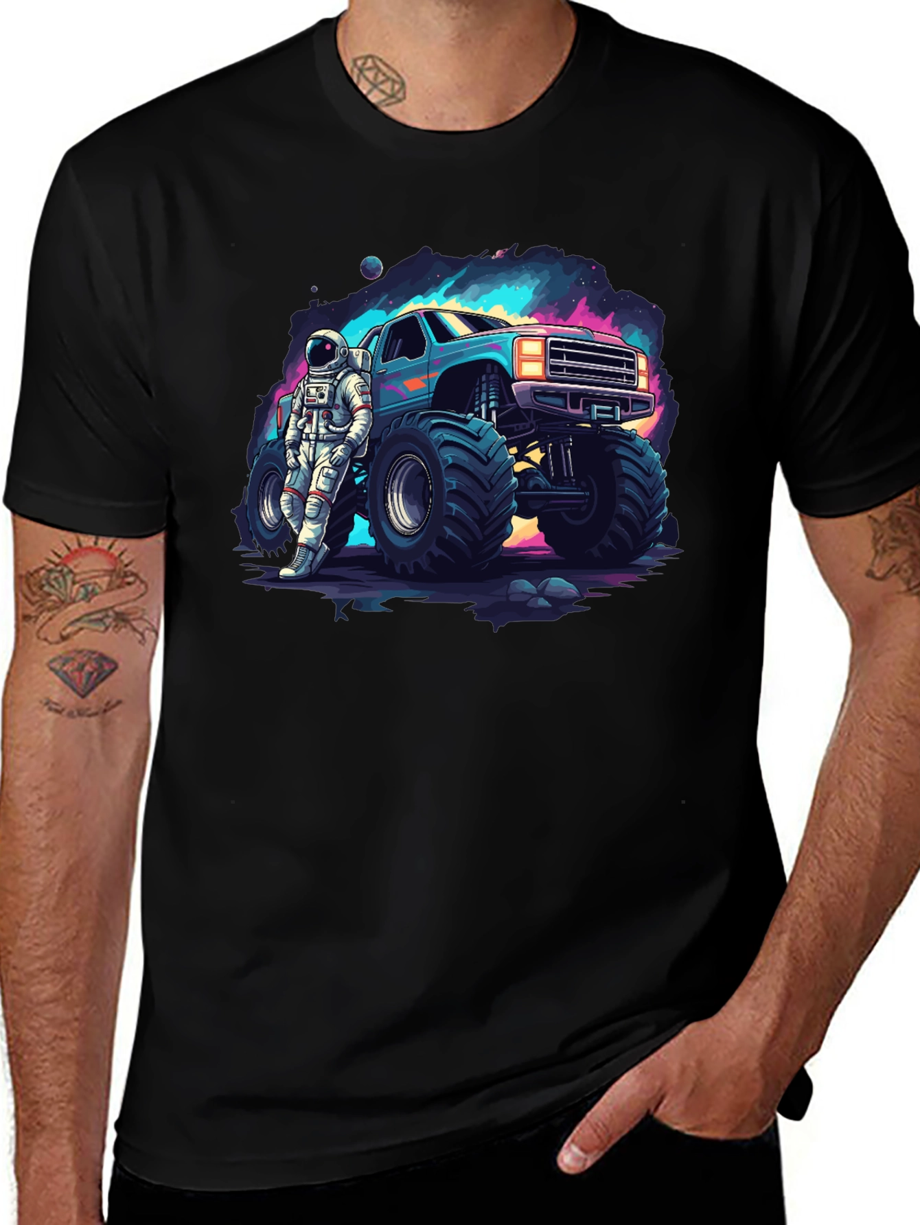Astronaut Monster Truck Graphic Tee - Cool Space Design