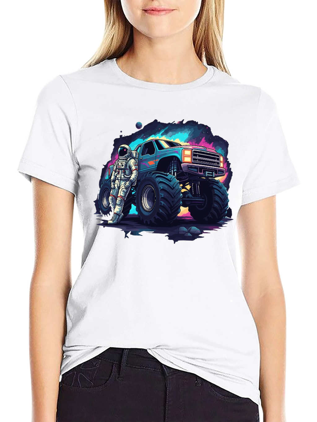 Astronaut Monster Truck Graphic Tee - Cool Space Design