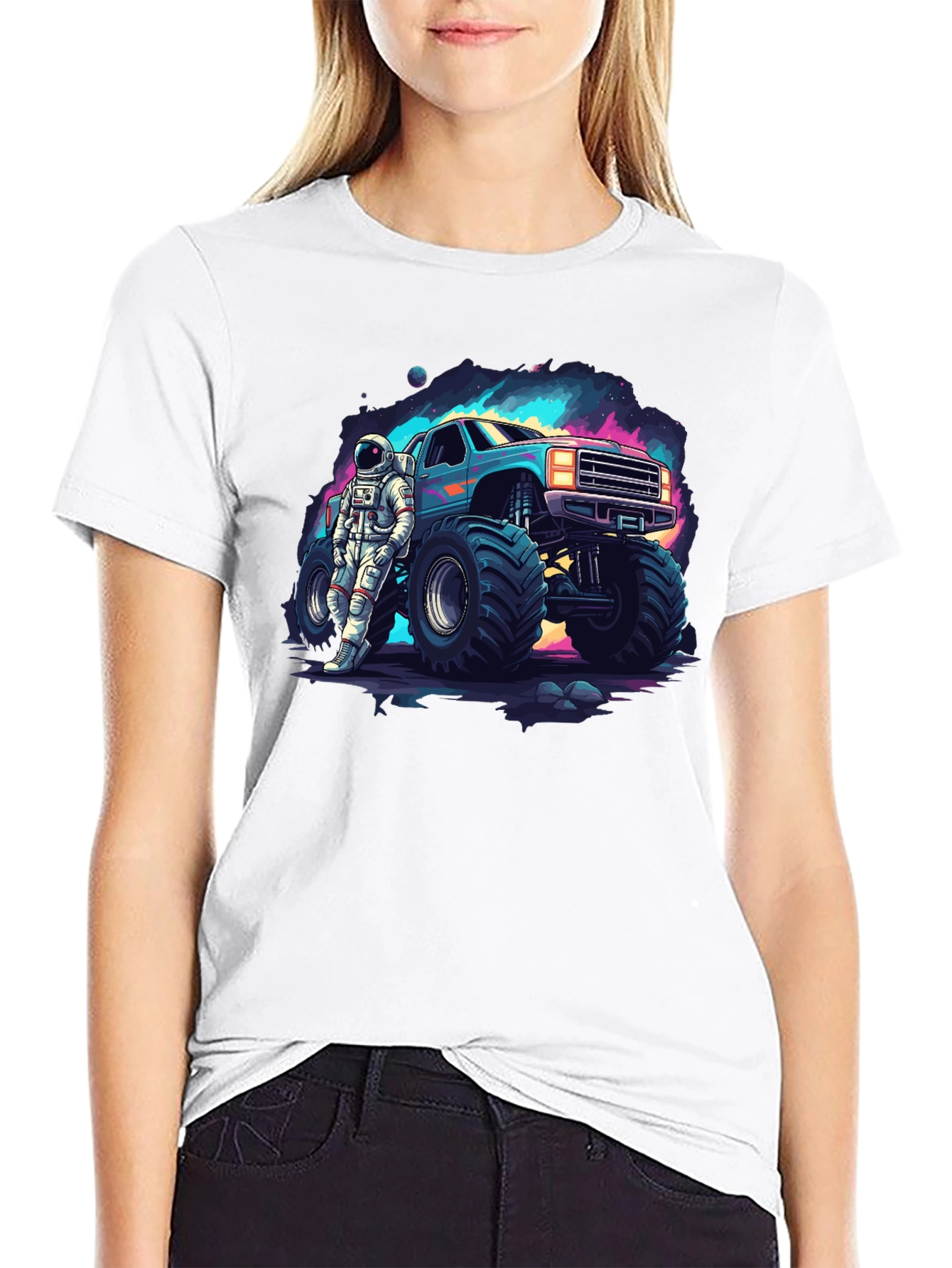Astronaut Monster Truck Graphic Tee - Cool Space Design