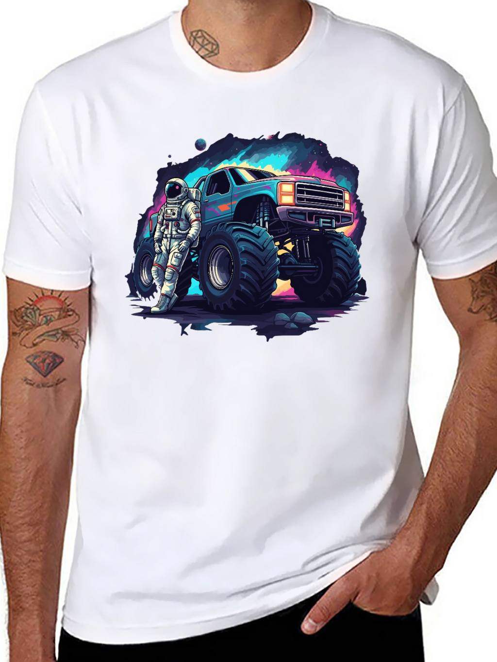 Astronaut Monster Truck Graphic Tee - Cool Space Design