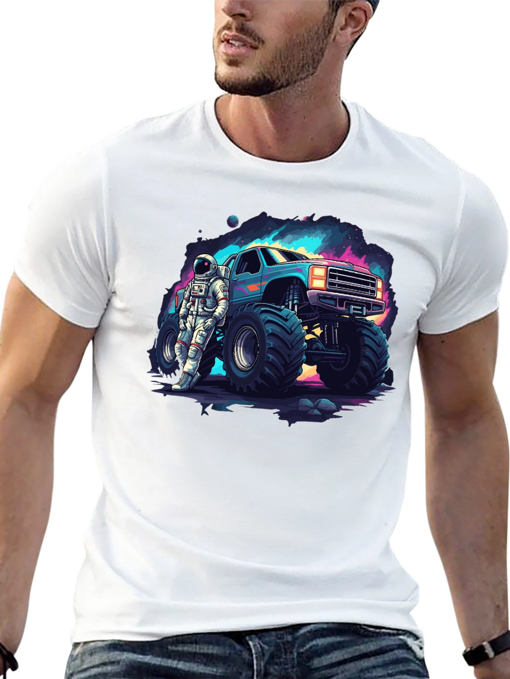 Astronaut Monster Truck Graphic Tee - Cool Space Design