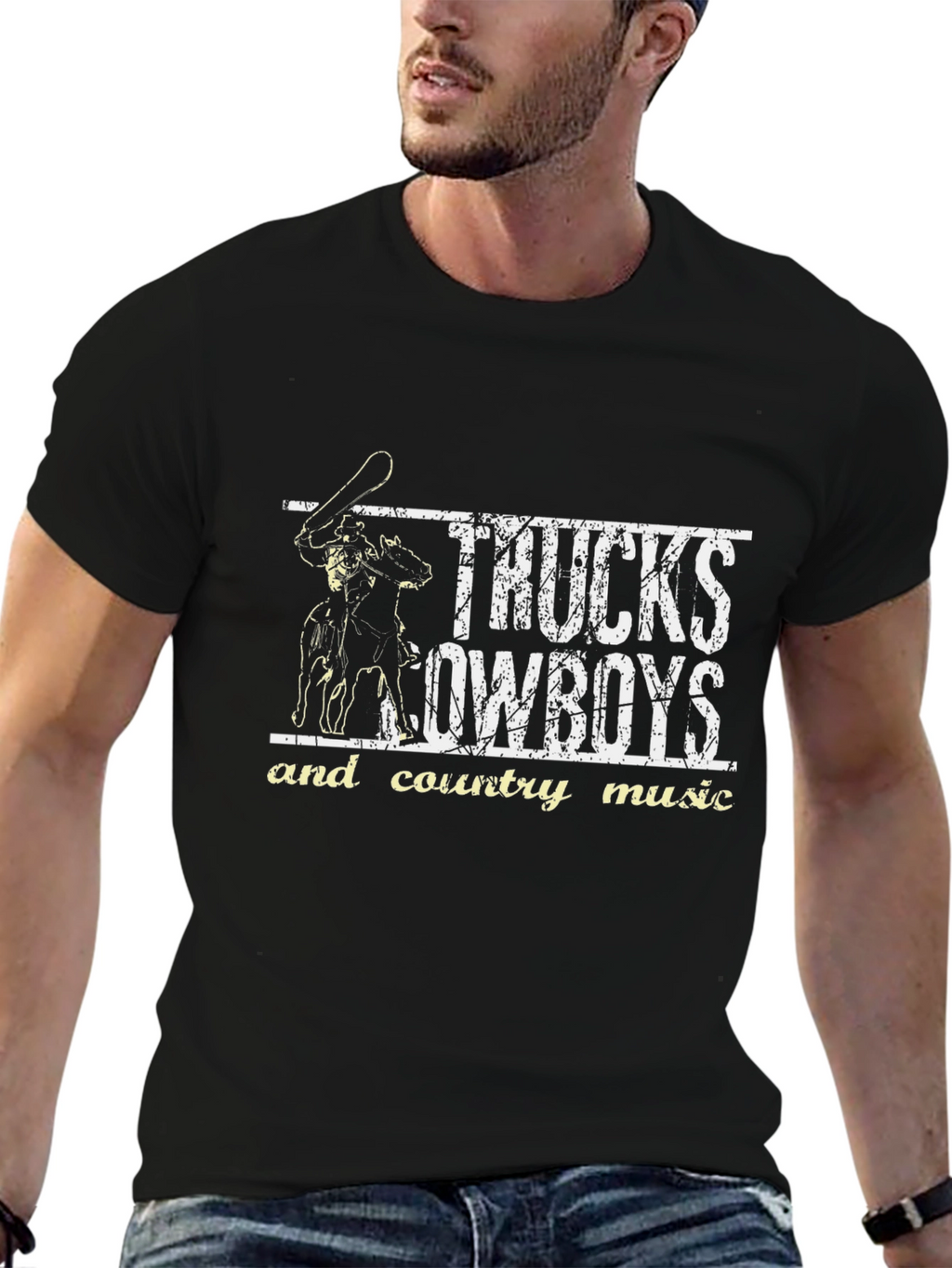 Trucks Cowboys Country Music Black Graphic Tee