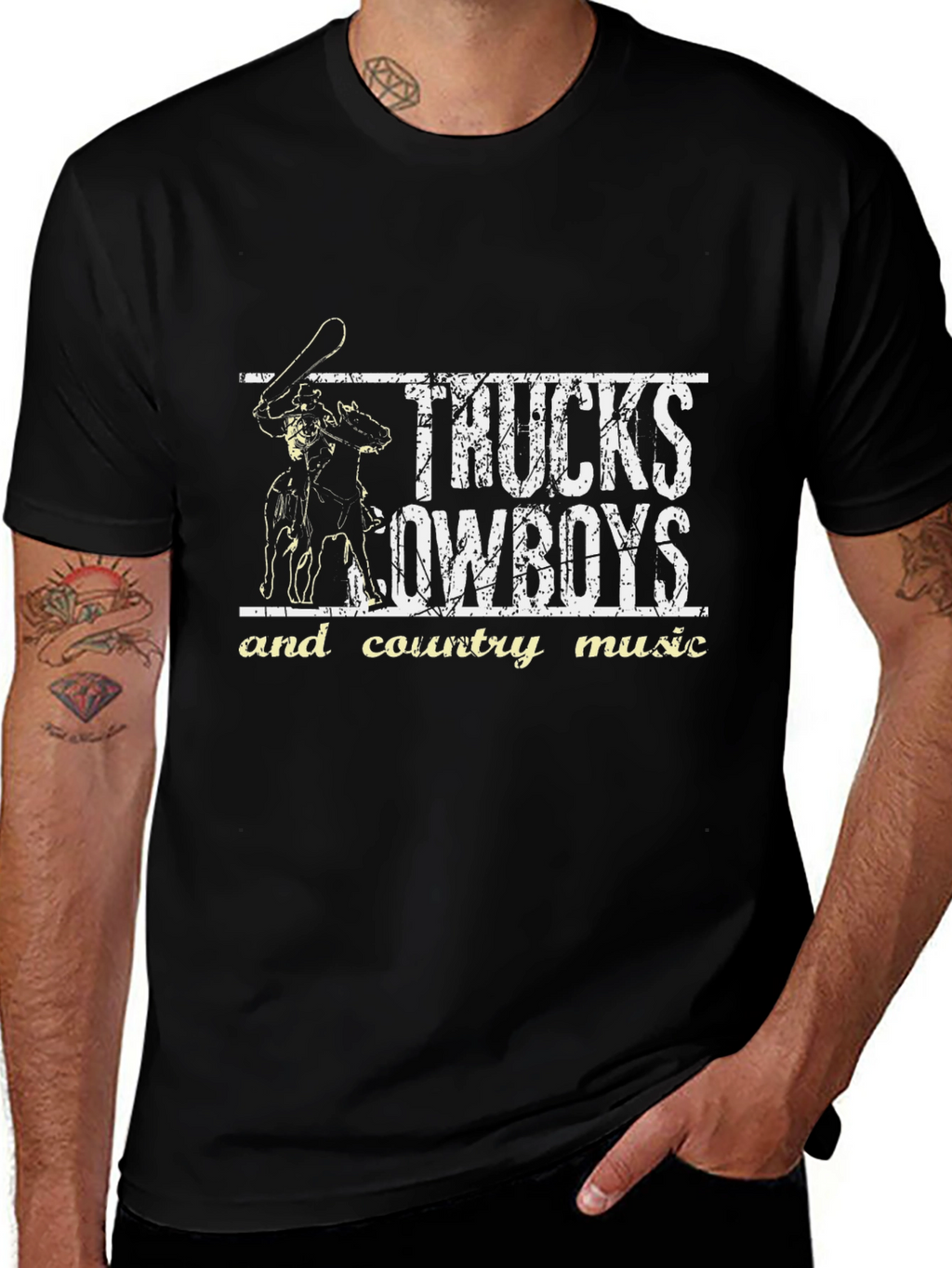 Trucks Cowboys Country Music Black Graphic Tee