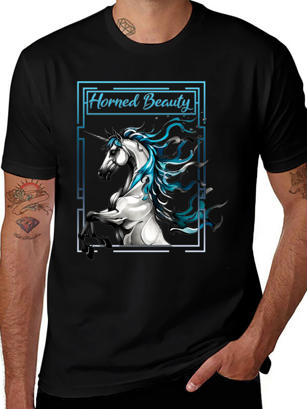 Horned Beauty Graphic Tee - Black Cotton