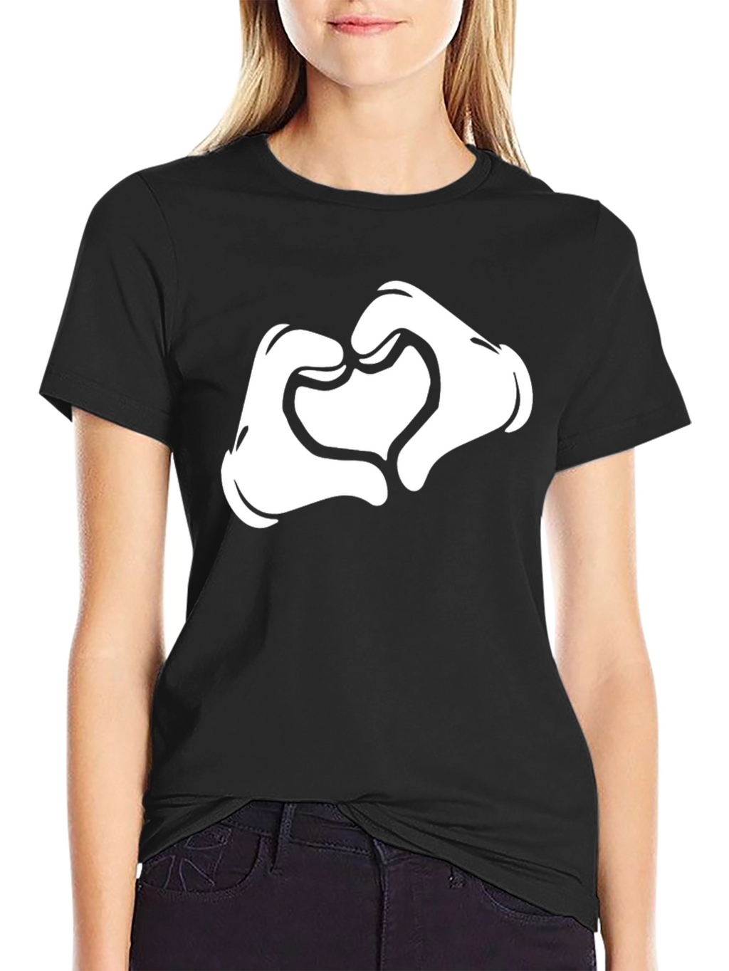 Heart Hands Graphic Tee - Black Cotton T-Shirt