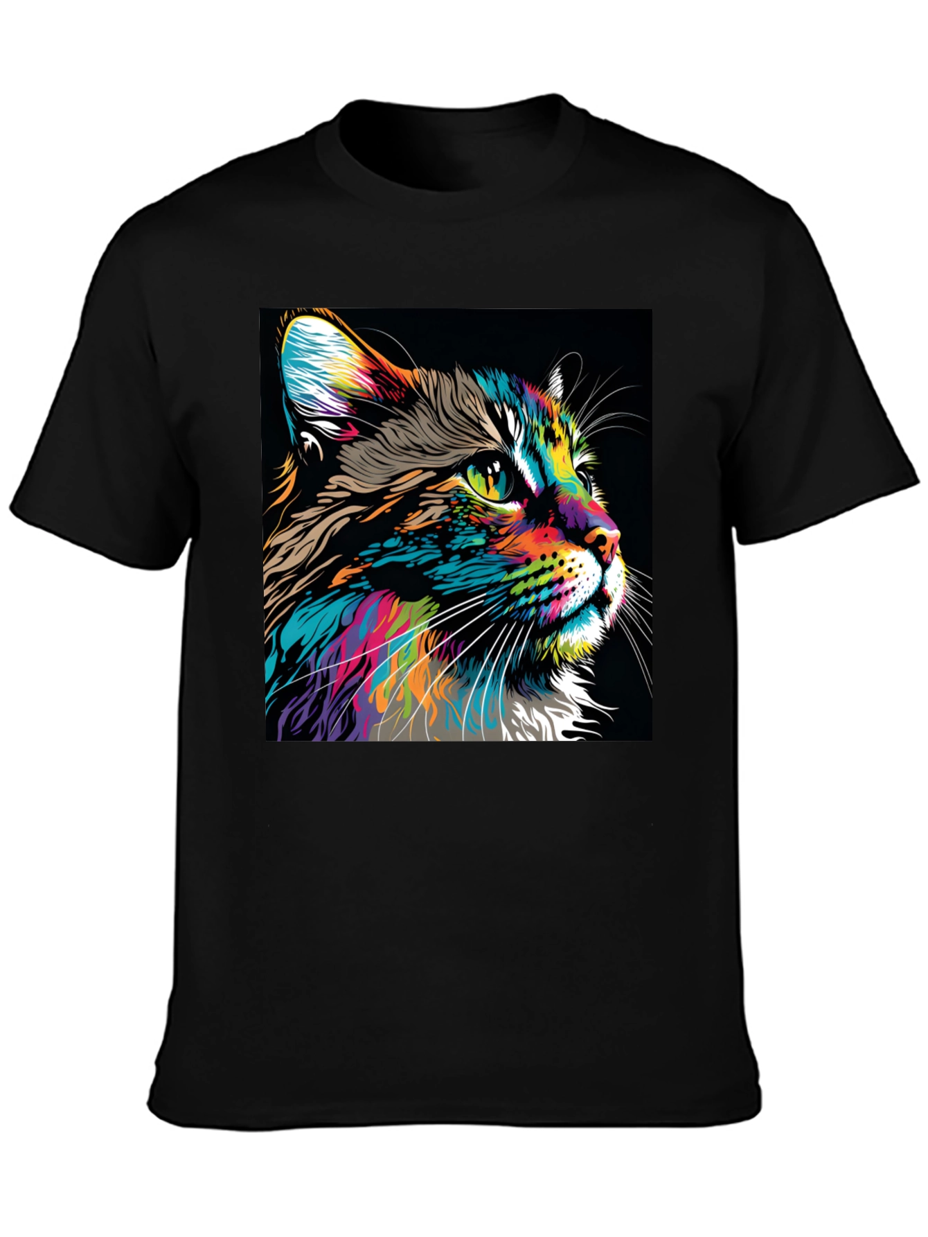 Vibrant Cat Graphic T-Shirt - Colorful Feline Art