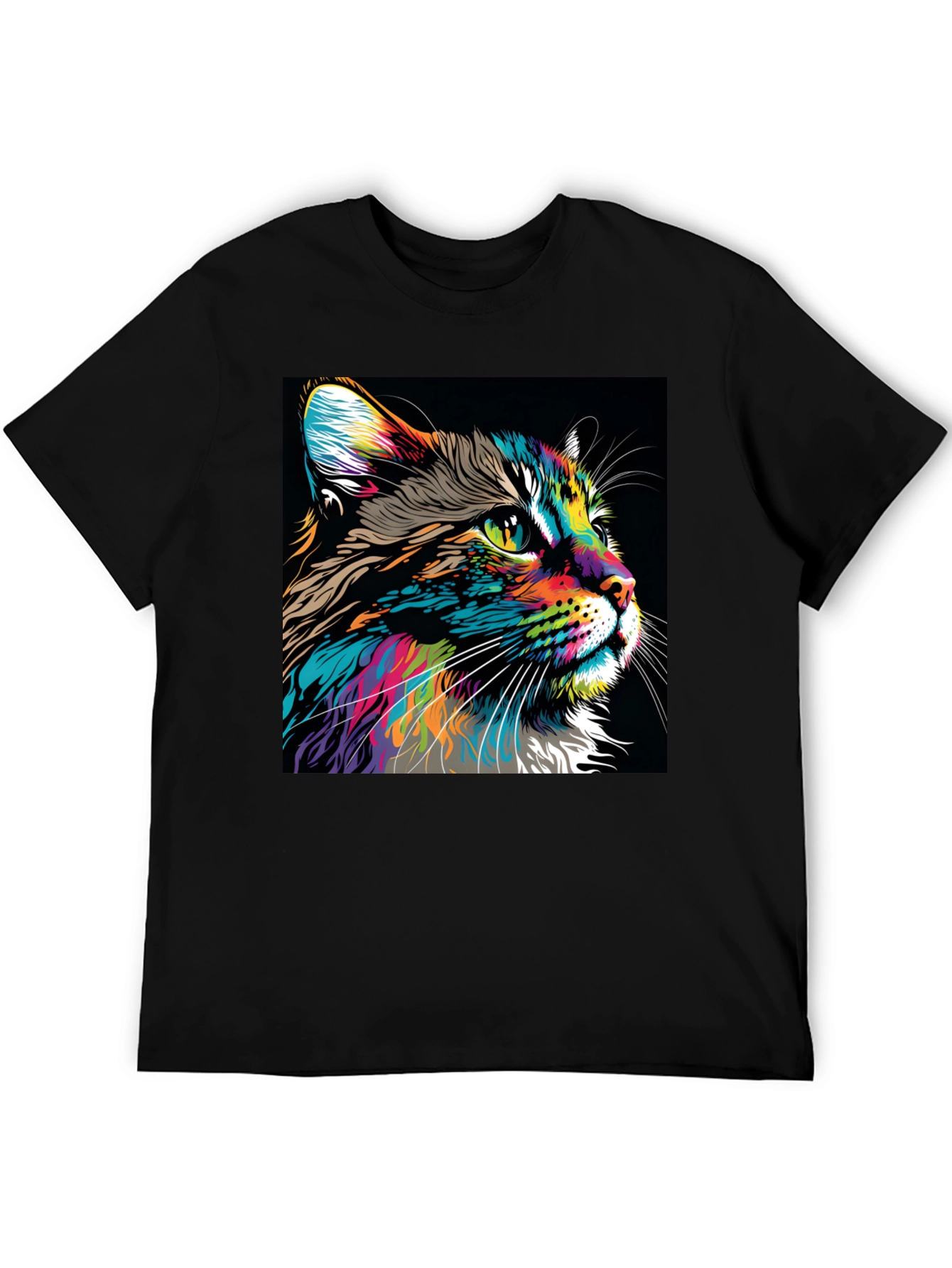 Vibrant Cat Graphic T-Shirt - Colorful Feline Art
