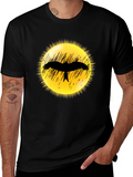 Black T-Shirt with Bird Silhouette Sun Design