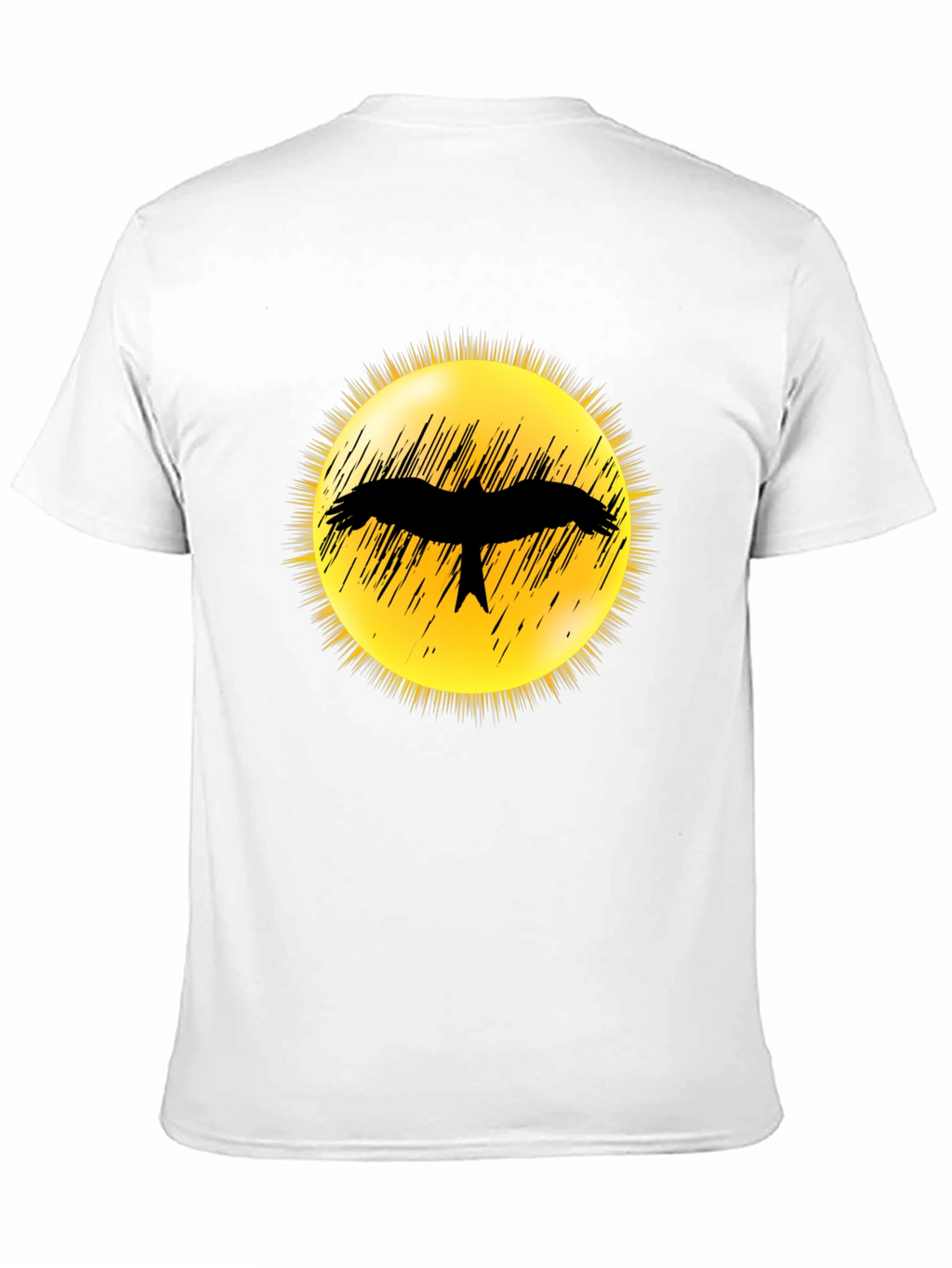 Black T-Shirt with Bird Silhouette Sun Design