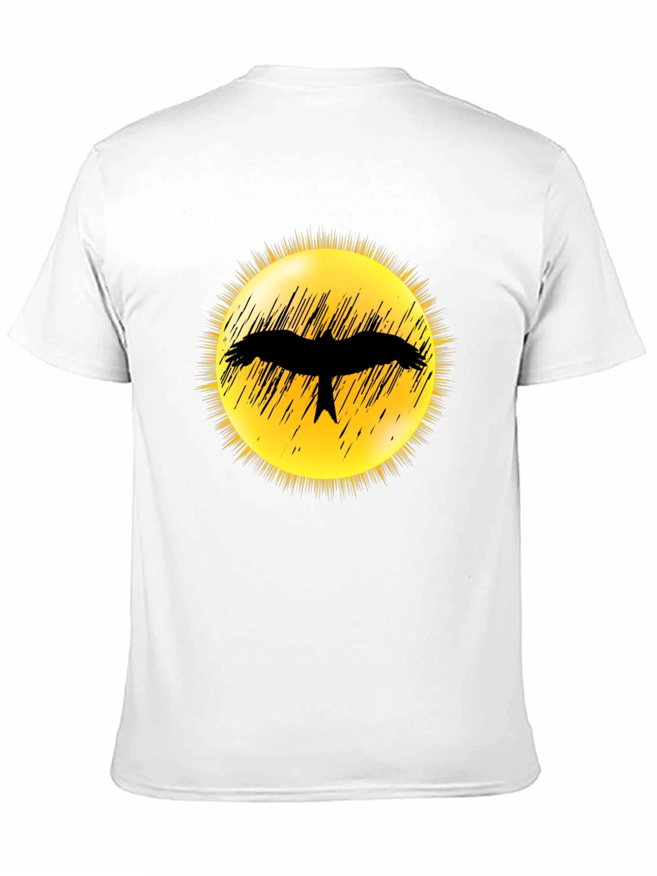 Black T-Shirt with Bird Silhouette Sun Design